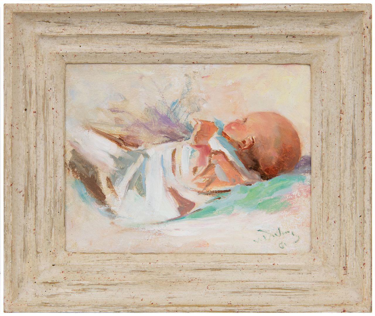 Dülmen Krumpelmann E.B. von | Erasmus Bernhard von Dülmen Krumpelmann | Schilderijen te koop aangeboden | Baby, olieverf op paneel 18,5 x 23,8 cm, gesigneerd rechtsonder