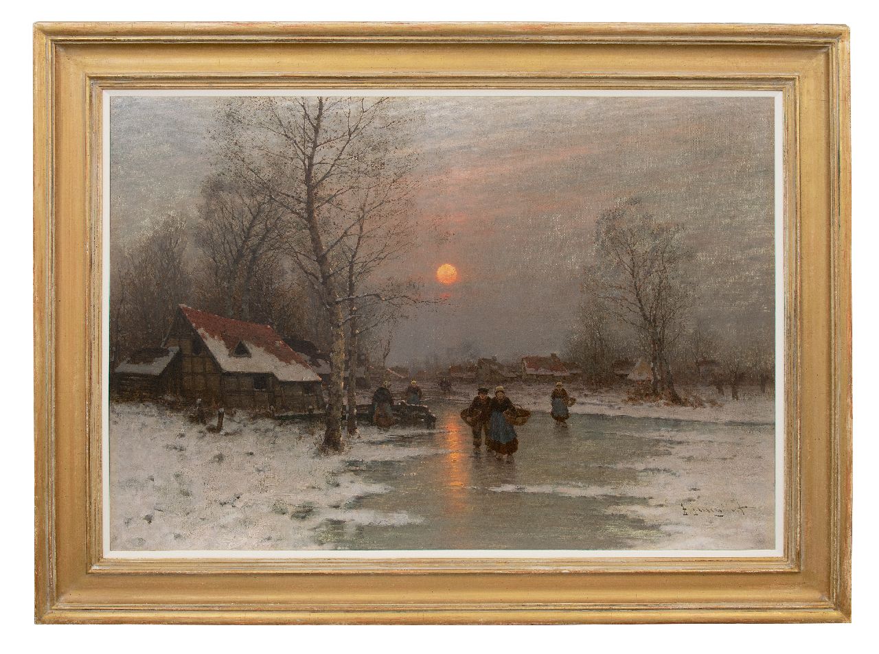 Jungblut J.  | Johann Jungblut | Schilderijen te koop aangeboden | Landvolk op een bevroren rivier, olieverf op doek 80,3 x 115,1 cm, gesigneerd rechtsonder