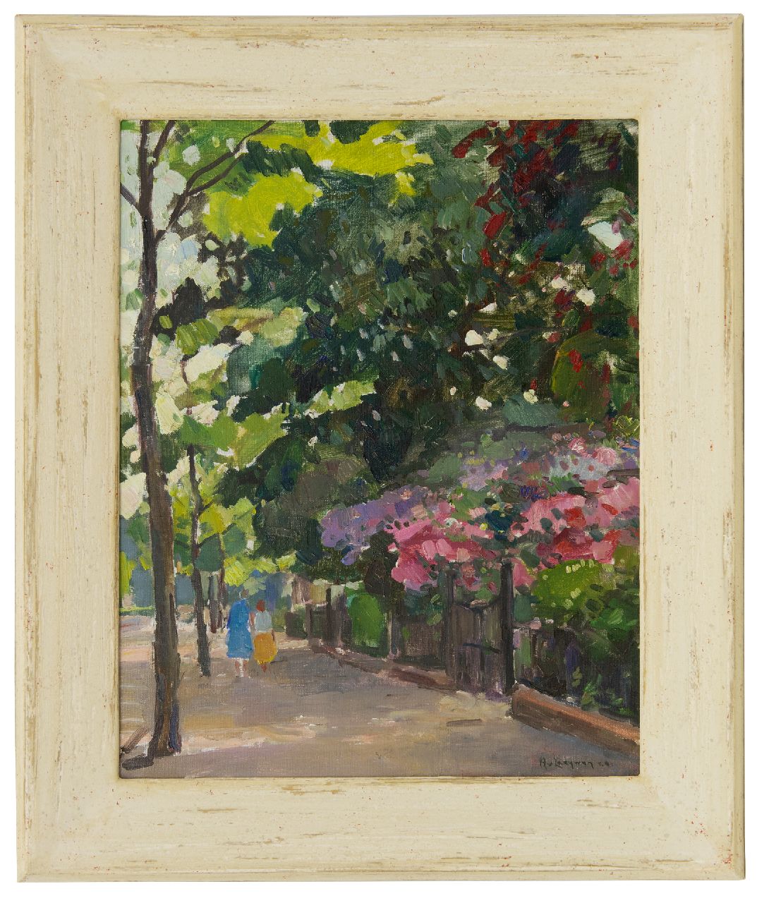 Leeuwen H. van | Hendrik 'Henk' van Leeuwen, Figuren in zonnig laantje, olieverf op doek 50,3 x 40,1 cm, gesigneerd rechtsonder