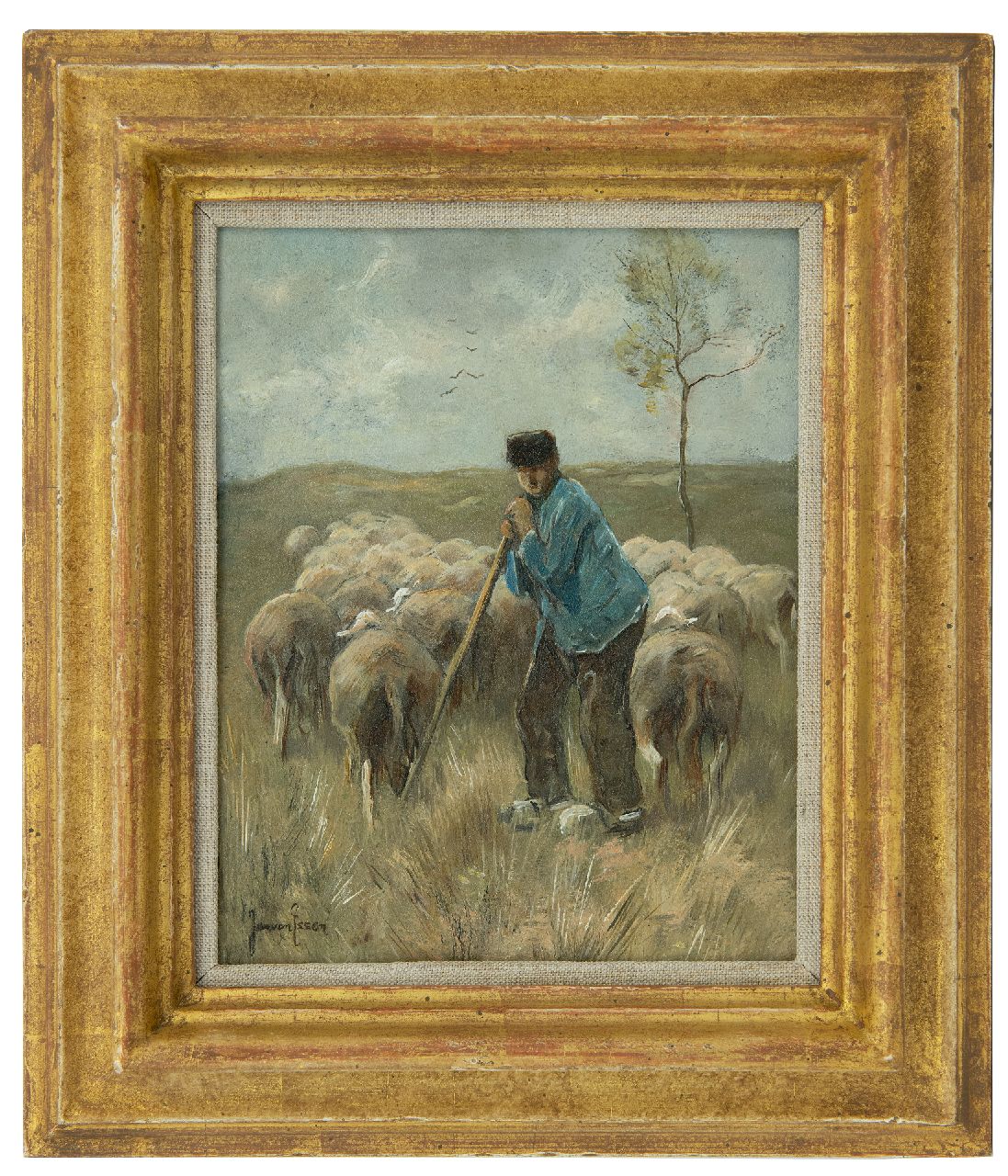 Essen J.C. van | Johannes Cornelis 'Jan' van Essen, Herder met schapen, olieverf op koper 20,0 x 16,0 cm, gesigneerd linksonder