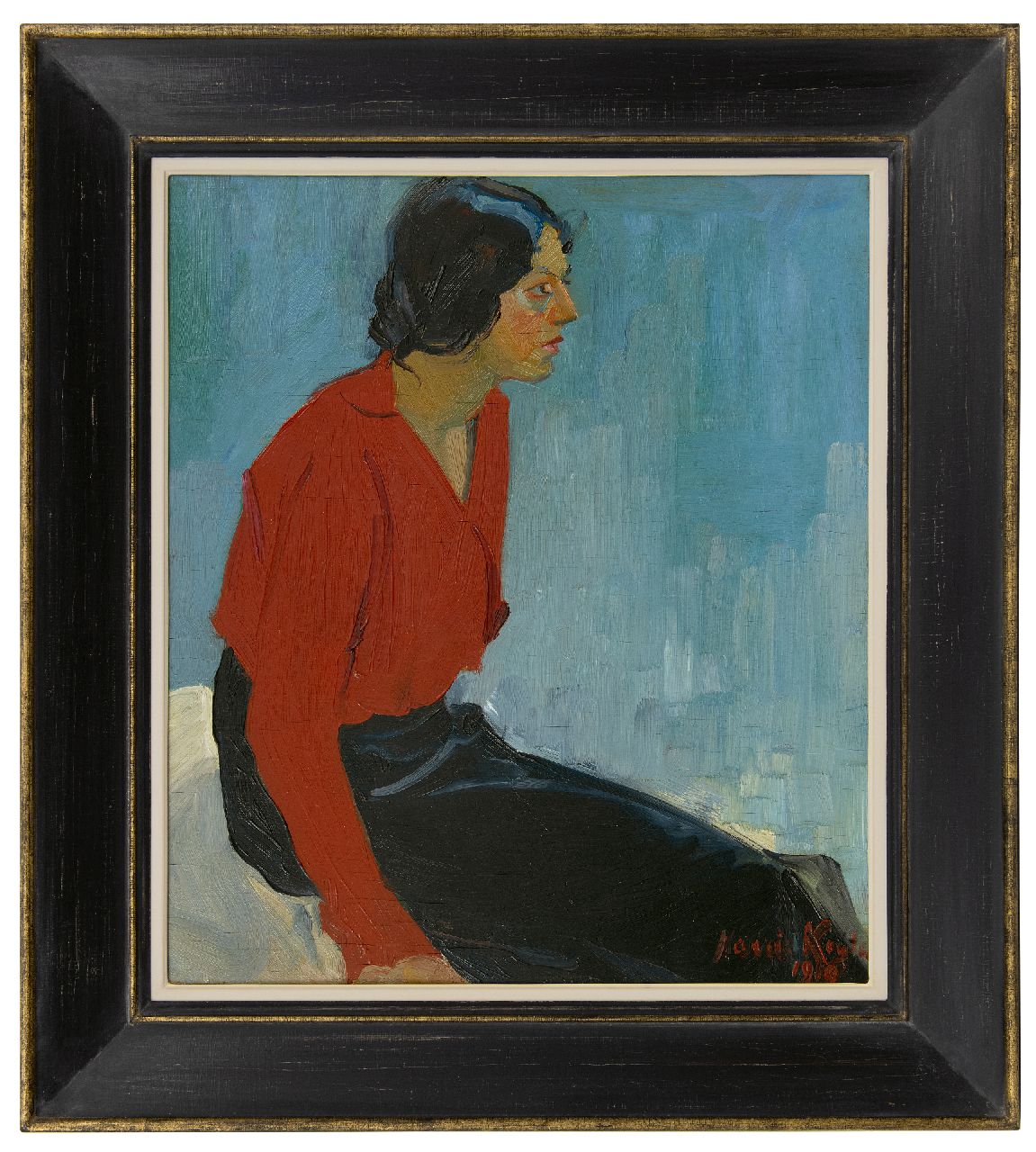 Kuijten H.J.  | Henricus Johannes 'Harrie' Kuijten | Schilderijen te koop aangeboden | Vrouw in rode blouse, olieverf op paneel 57,1 x 49,5 cm, gesigneerd rechtsonder en gedateerd 1910