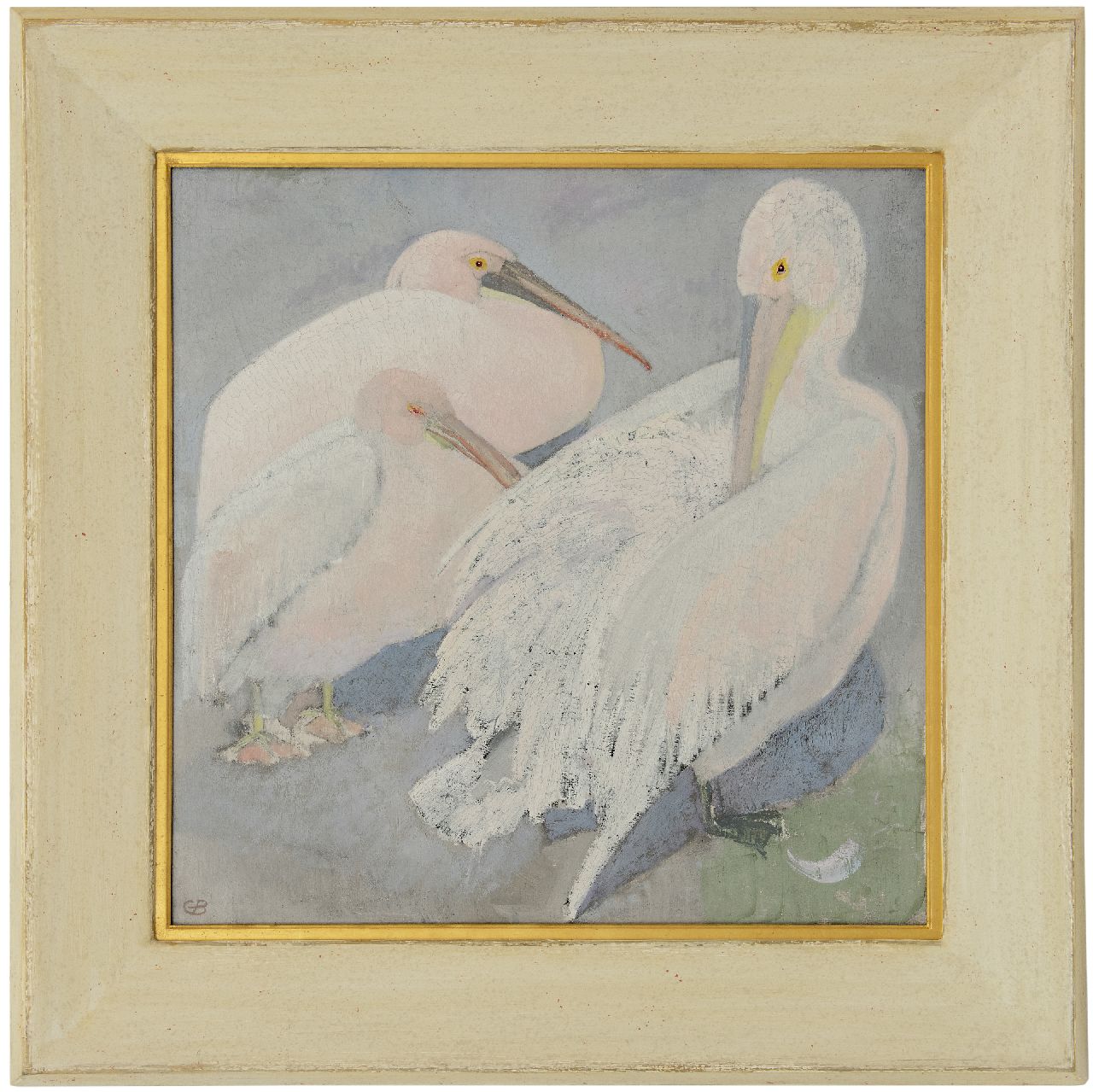 Bruigom M.C.  | Margaretha Cornelia 'Greta' Bruigom | Schilderijen te koop aangeboden | Drie pelikanen, olieverf op doek 60,3 x 60,1 cm, gesigneerd linksonder met monogram