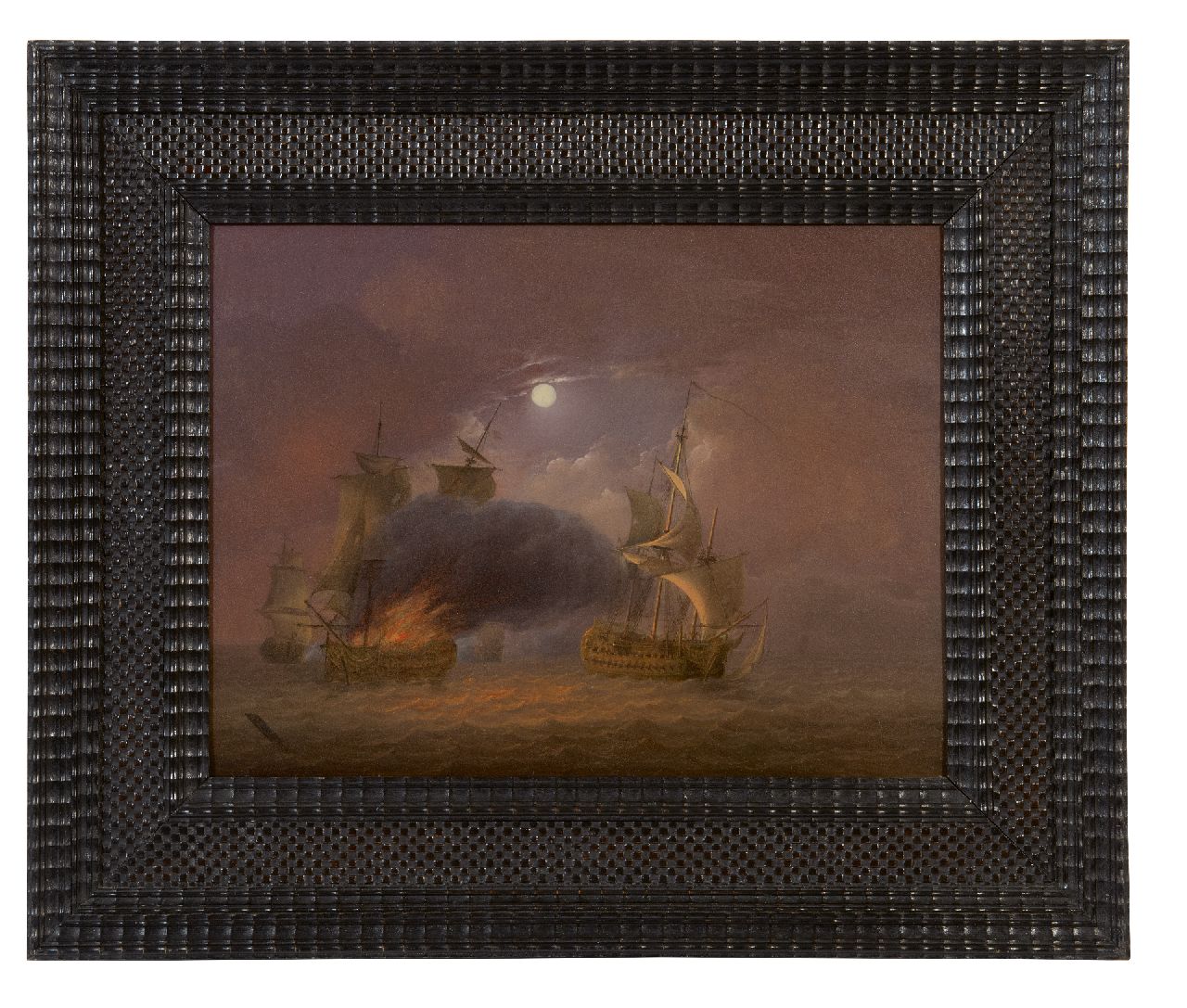 Os J. van | Jan van Os | Schilderijen te koop aangeboden | Zeeslag bij volle maan, olieverf op paneel 26,6 x 35,3 cm, gesigneerd linksonder en te dateren ca. 1800