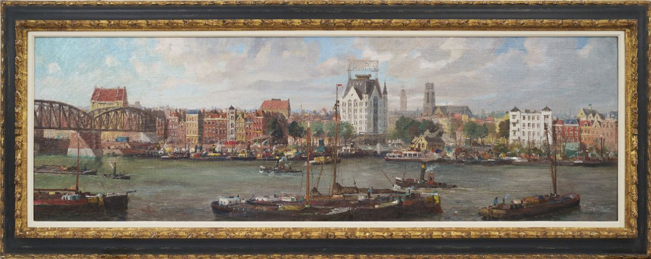 Welther H.  | Hendrik 'Henk' Welther, Panorama van Rotterdam met het Witte Huis en links de Oude Spoorbrug, olieverf op doek 40,1 x 125,1 cm, gesigneerd rechtsonder