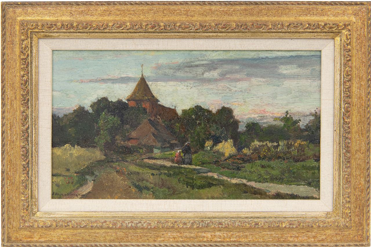 Akkeringa J.E.H.  | 'Johannes Evert' Hendrik Akkeringa, Moeder en kind op een dorpspad, olieverf op paneel 17,4 x 32,5 cm, gesigneerd linksonder