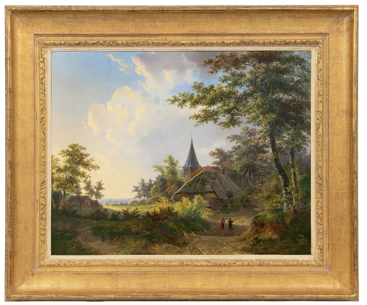 Klerk W. de | Willem de Klerk | Schilderijen te koop aangeboden | Landvolk op een bospad bij een kerkje, olieverf op doek 56,4 x 71,5 cm, gesigneerd middenonder