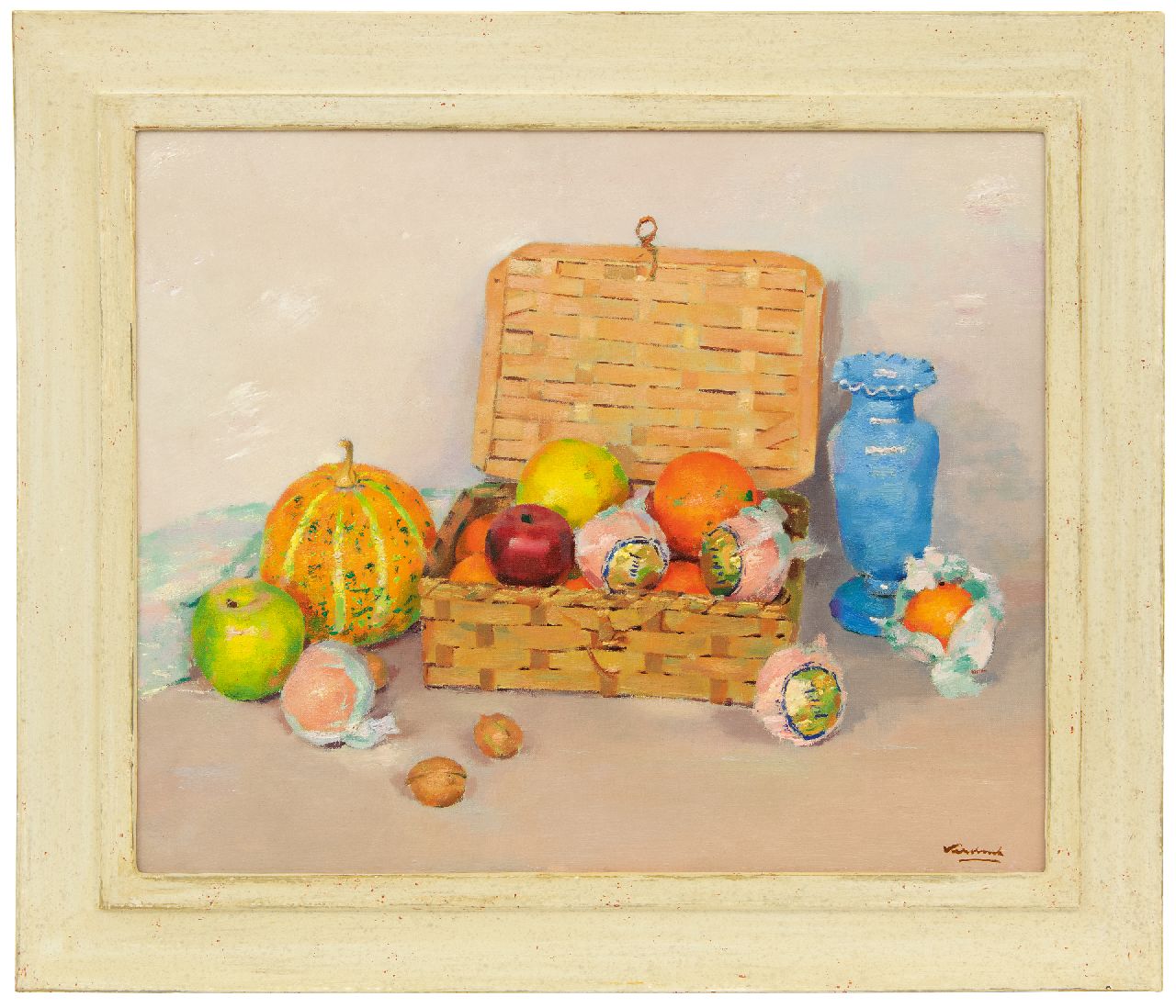 Verdonk F.W.  | Frederik Willem 'Frits' Verdonk | Schilderijen te koop aangeboden | Stilleven met fruitmandje, olieverf op doek op board 46,0 x 56,0 cm, gesigneerd rechtsonder