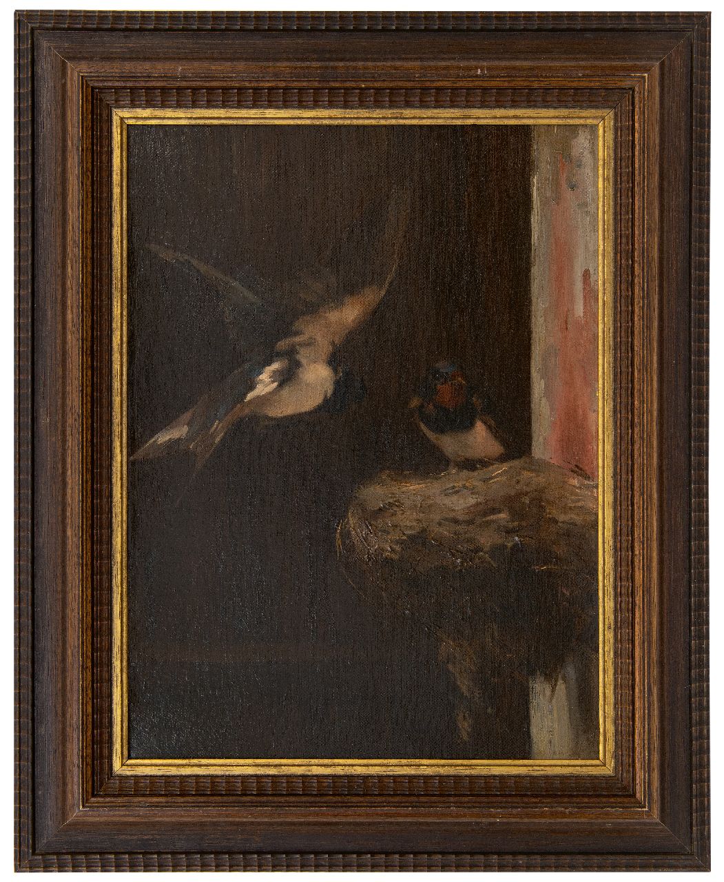 Stortenbeker C.S.  | Cornelis Samuel Stortenbeker, Nestelende zwaluwen, olieverf op doek 46,6 x 34,7 cm, gesigneerd linksonder met initialen
