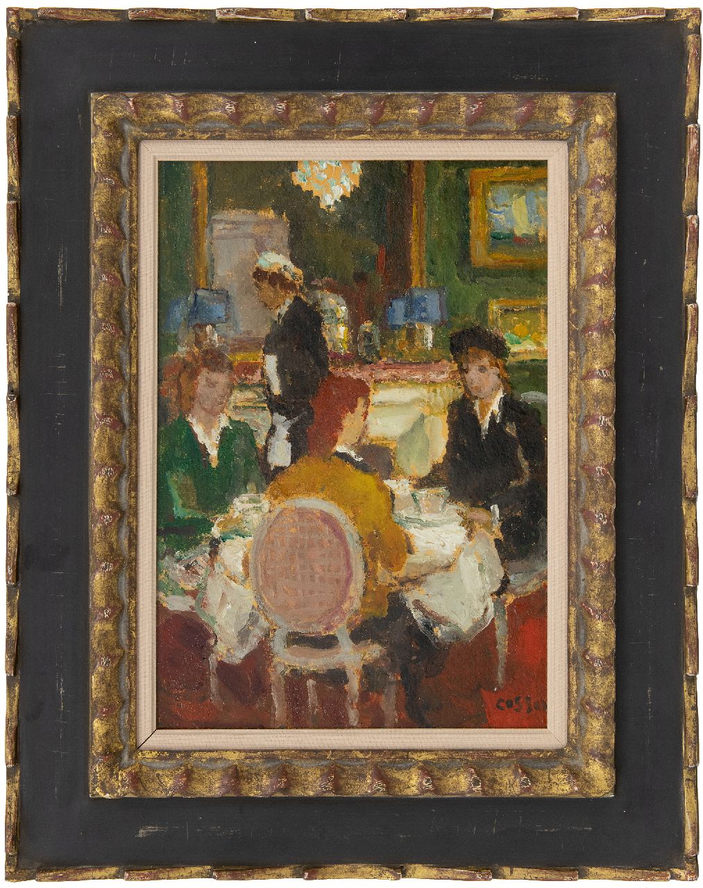 Cosson J.L.M.  | Jean Louis 'Marcel' Cosson | Schilderijen te koop aangeboden | In het restaurant, olieverf op schildersboard 34,8 x 24,1 cm, gesigneerd rechtsonder