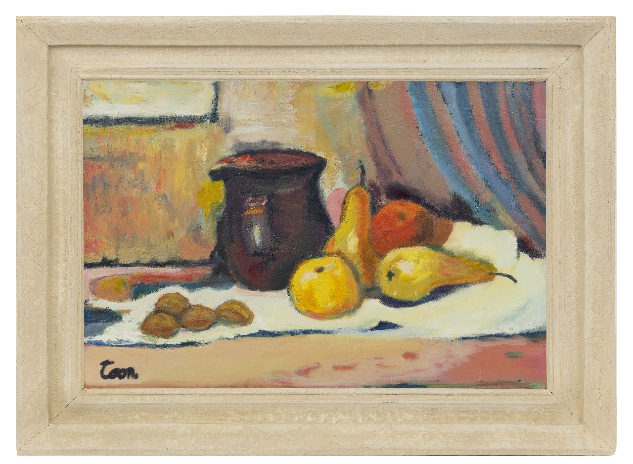Hermans A.G.T.  | Antoine Gerard Theodore 'Toon' Hermans, Stilleven met kan en peren, olieverf op doek 40,2 x 60,0 cm, gesigneerd linksonder