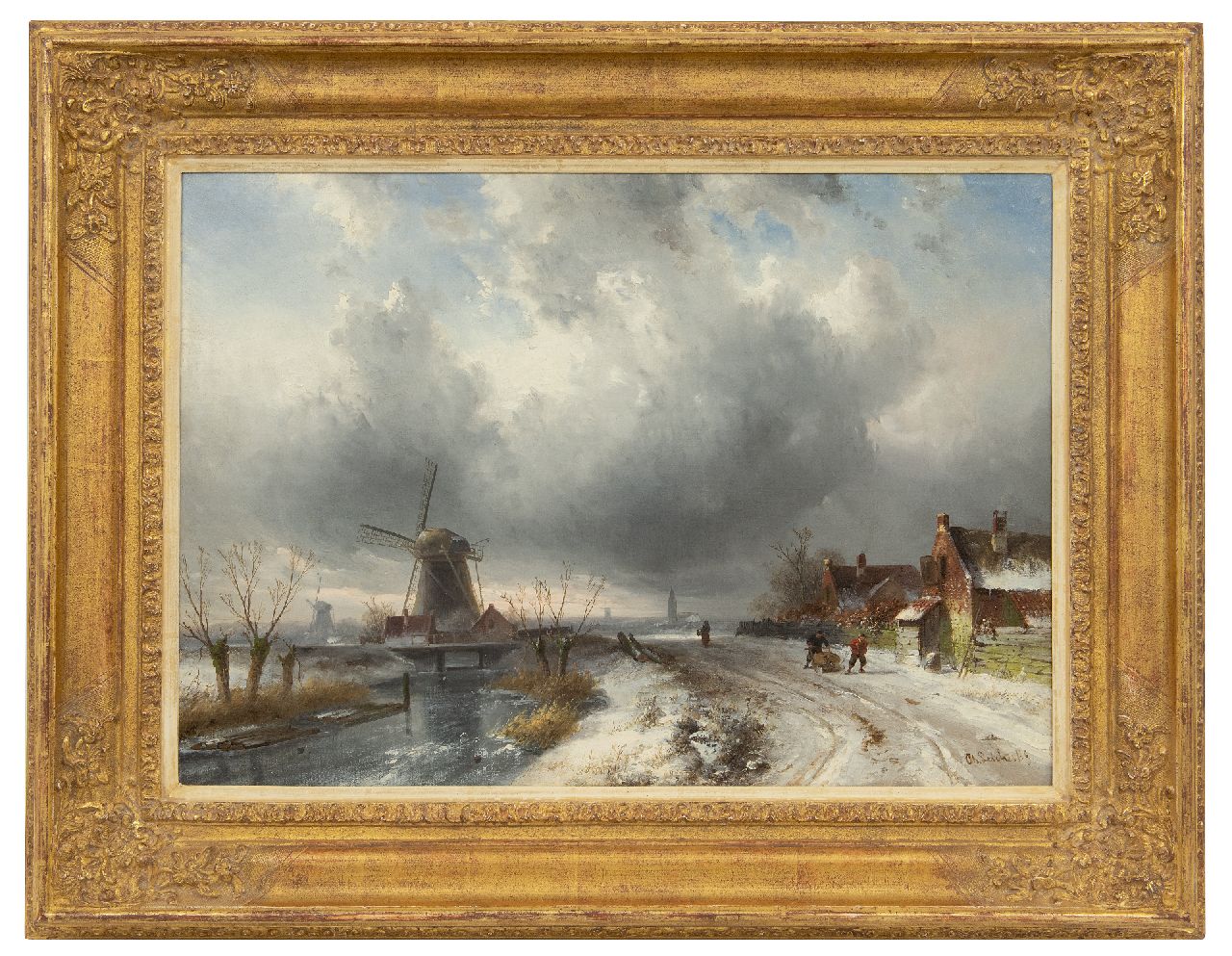 Leickert C.H.J.  | 'Charles' Henri Joseph Leickert, Weids winterlandschap met figuren op besneeuwd pad, olieverf op doek 44,0 x 62,7 cm, gesigneerd rechtsonder