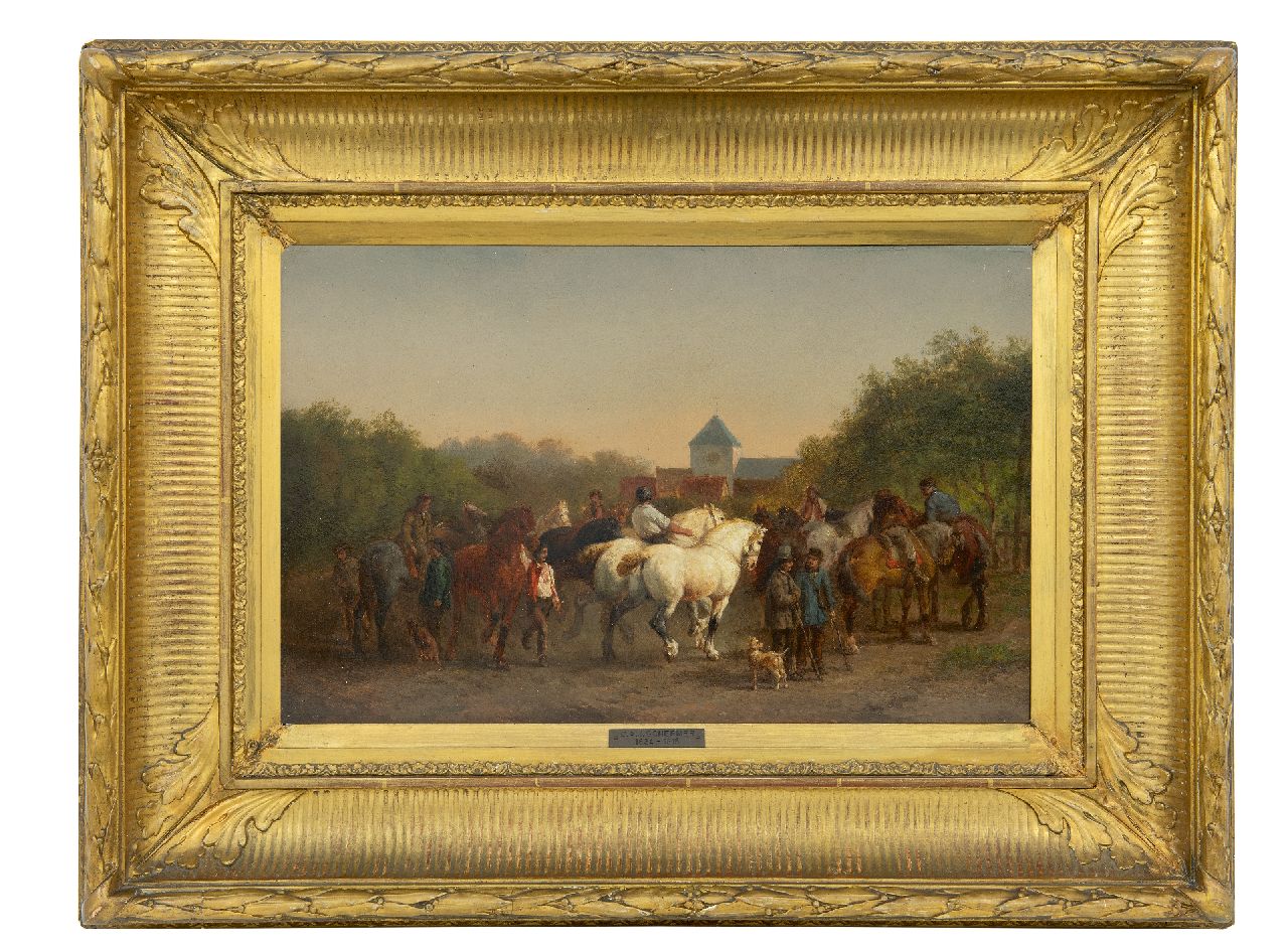 Schermer C.A.J.  | Cornelis Albertus Johannes Schermer, Paardenmarkt, olieverf op paneel 25,7 x 39,9 cm, gesigneerd linksonder