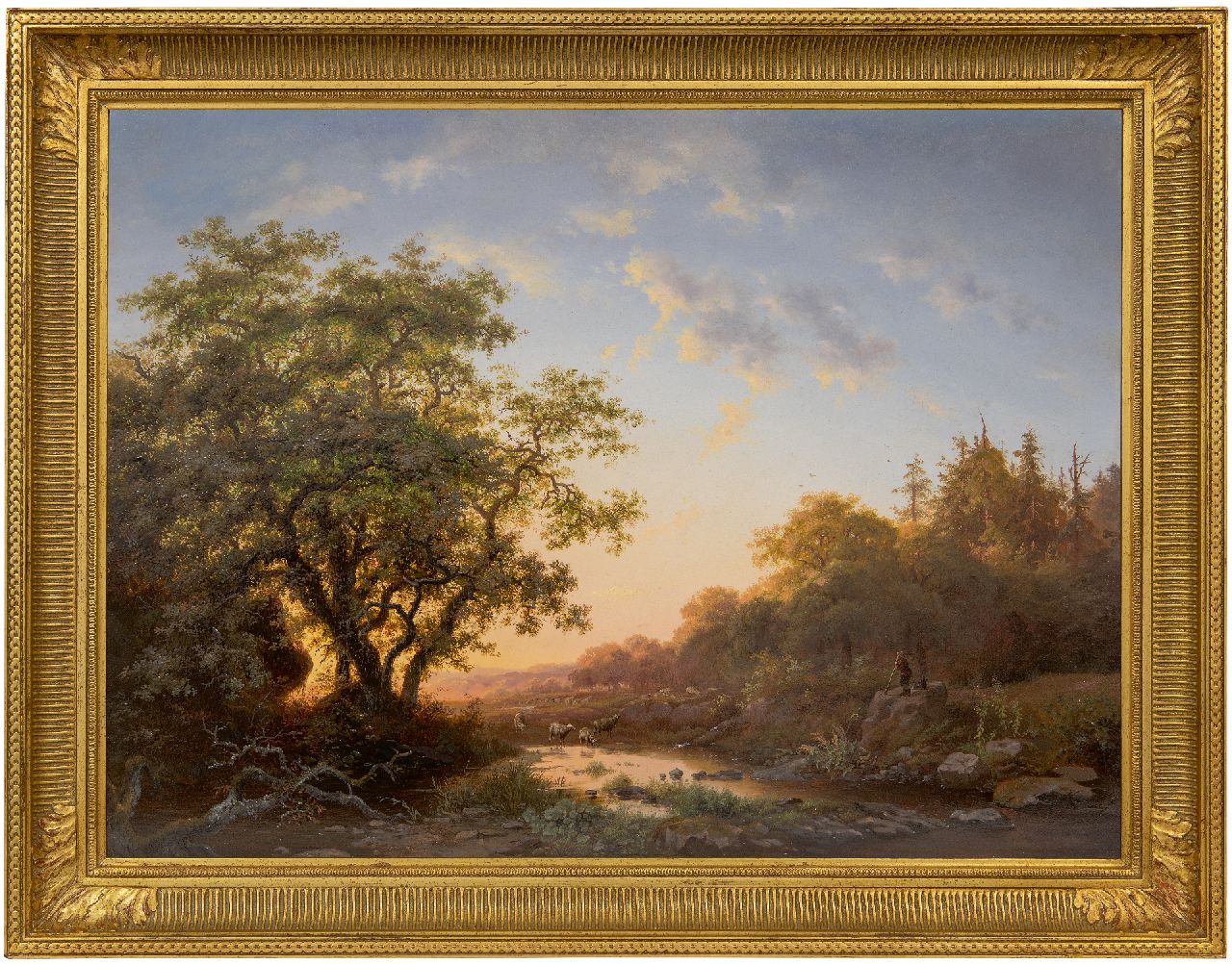 Kruseman F.M. | Frederik Marinus Kruseman | Schilderijen te koop aangeboden | Schaapsherder en kudde bij ondergaande zon, olieverf op paneel 47,8 x 64,3 cm, gesigneerd rechtsonder en gedateerd 1855 Kruseman F.M. | Frederik Marinus Kruseman | Schilderijen te koop aangeboden | Schaapsherder en kudde bij ondergaande zon, olieverf op paneel 47,8 x 64,3 cm, gesigneerd rechtsonder en gedateerd 1855