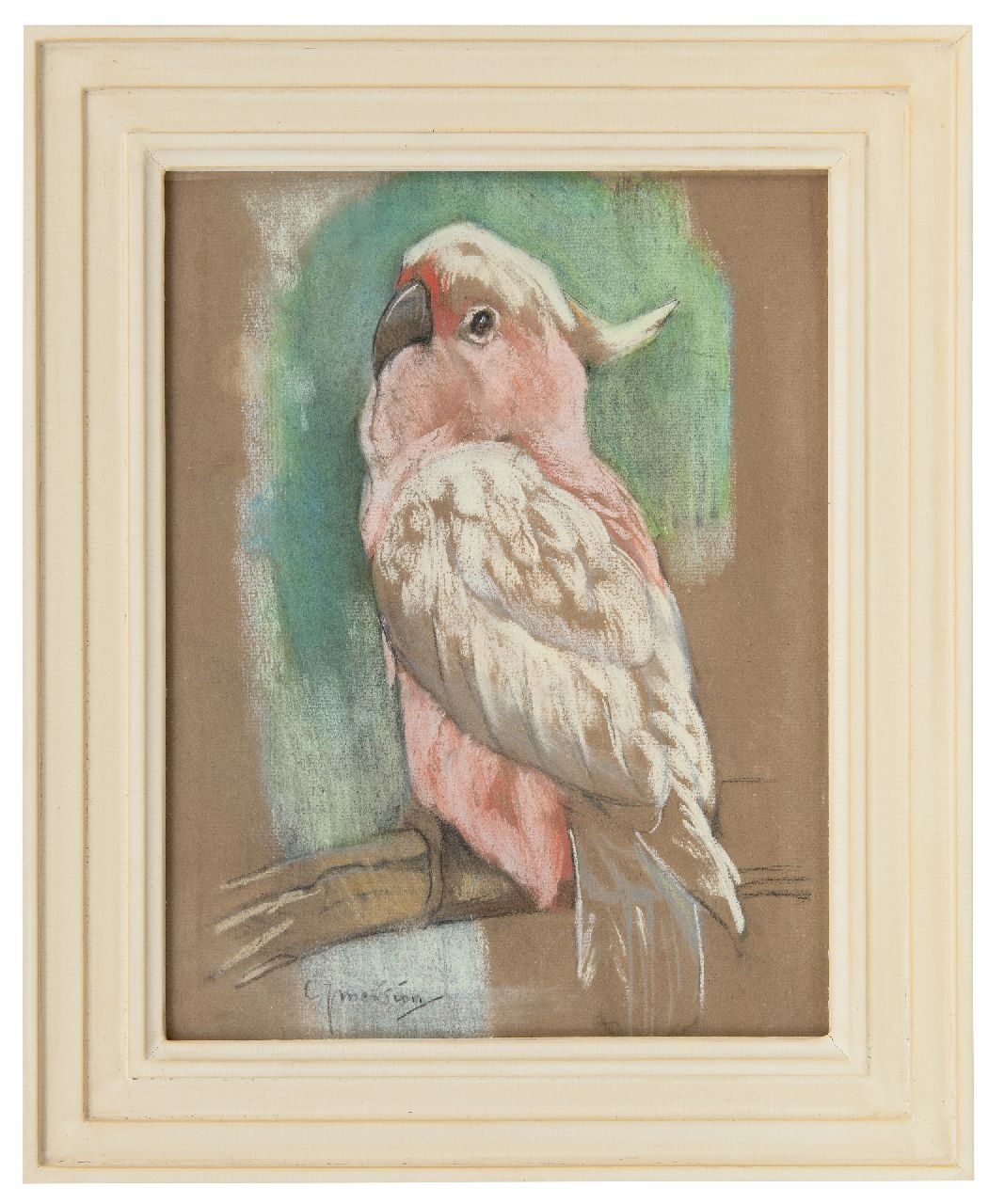 Mension C.J.  | Cornelis Jan Mension | Aquarellen en tekeningen te koop aangeboden | Roze kaketoe, pastel op papier 31,1 x 23,7 cm, gesigneerd linksonder