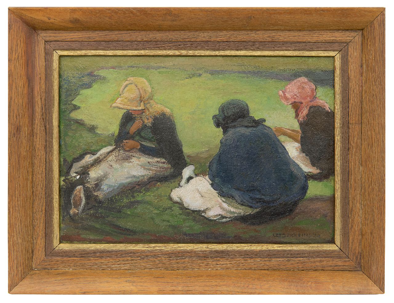 Bolding C.  | Cornelis 'Cees' Bolding | Schilderijen te koop aangeboden | Nettenboetsters, Scheveningen, olieverf op doek 23,7 x 34,3 cm, gesigneerd rechtsonder en gedateerd 1930