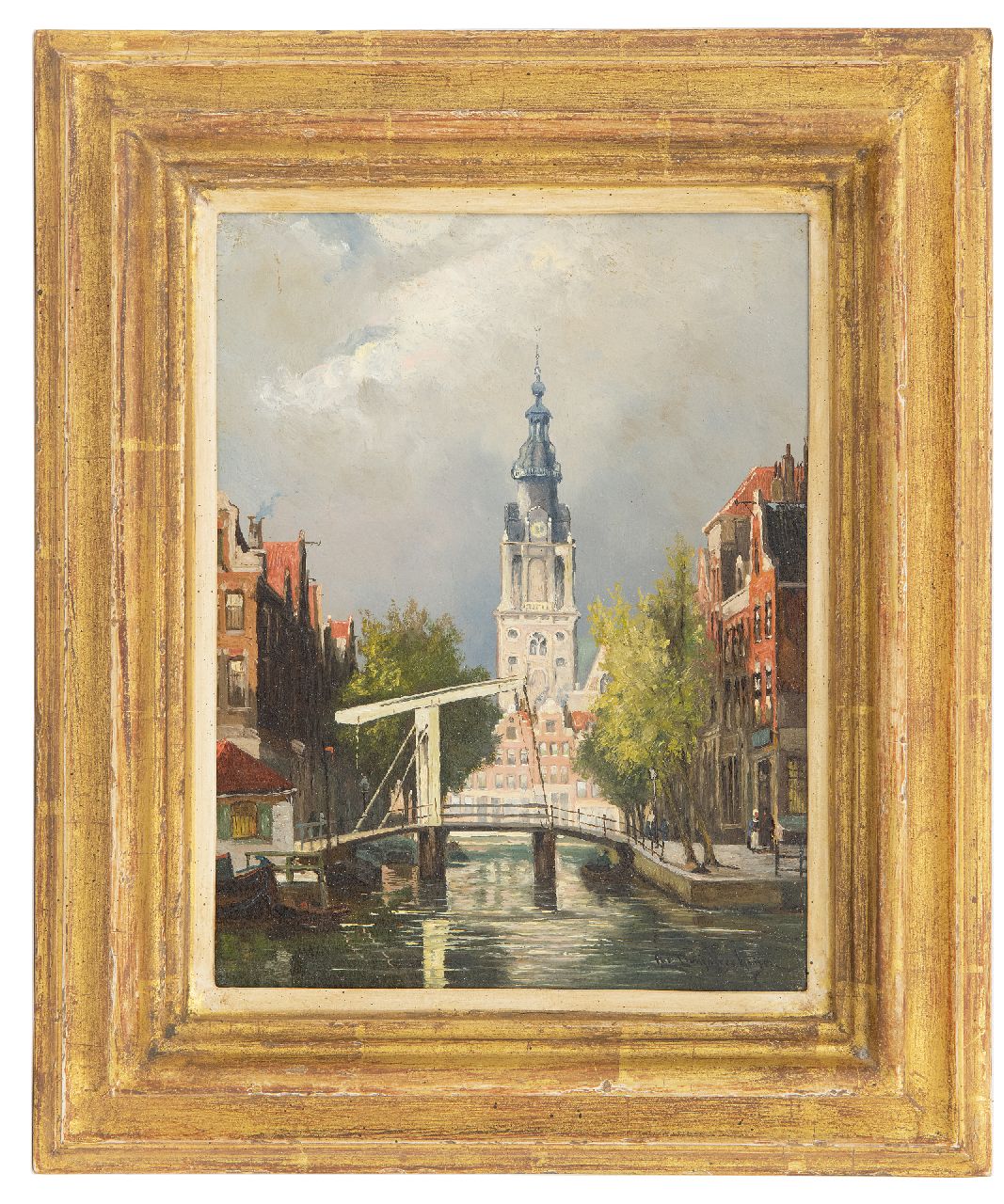 Dommelshuizen C.C.  | Cornelis Christiaan Dommelshuizen | Schilderijen te koop aangeboden | Amsterdams stadsgezicht met de Zuiderkerkstoren, olieverf op paneel 22,8 x 17,7 cm, gesigneerd rechtsonder