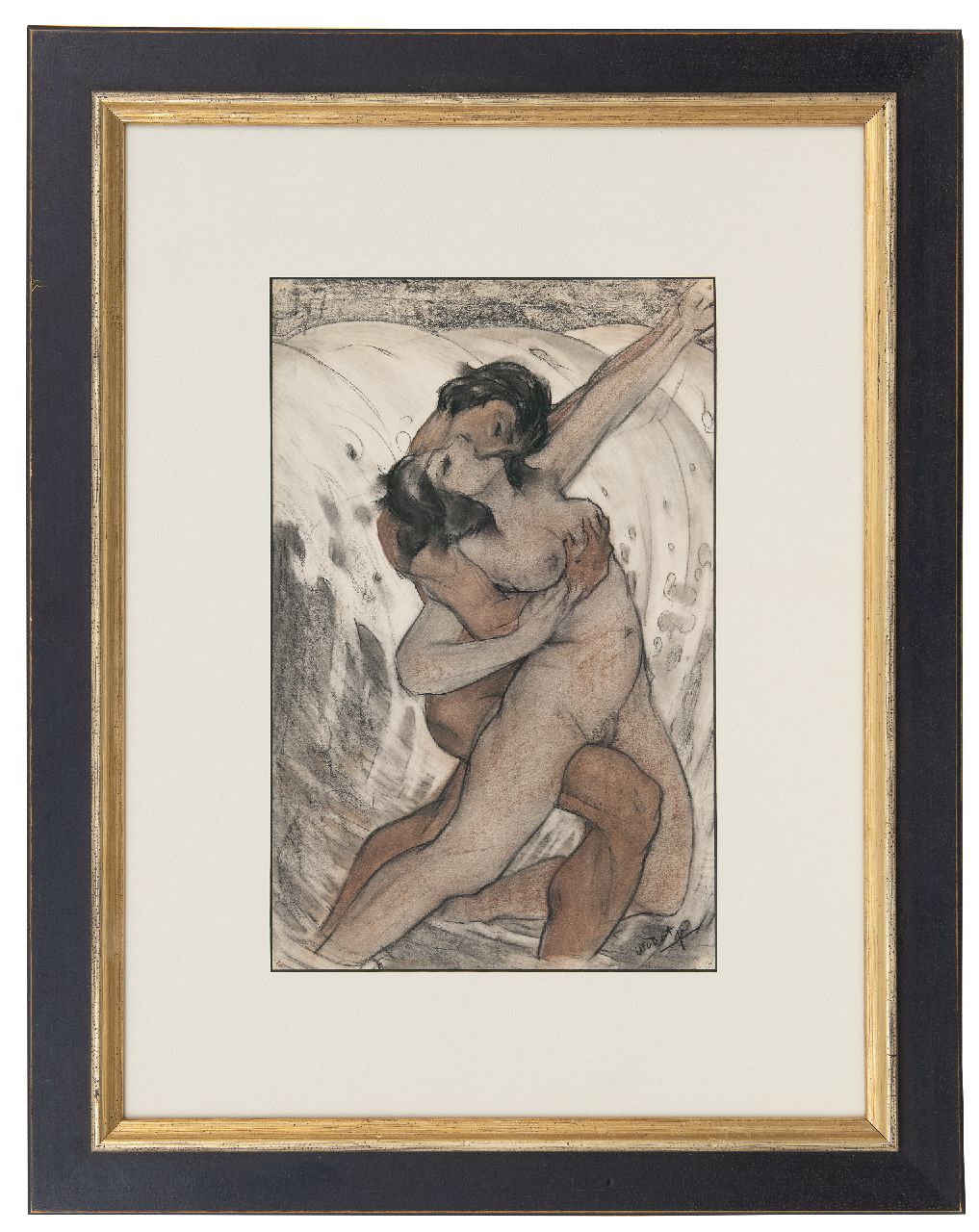 Dort W. van | Willem van Dort, De kus, gekleurd krijt op papier 38,2 x 25,5 cm, gesigneerd rechtsonder