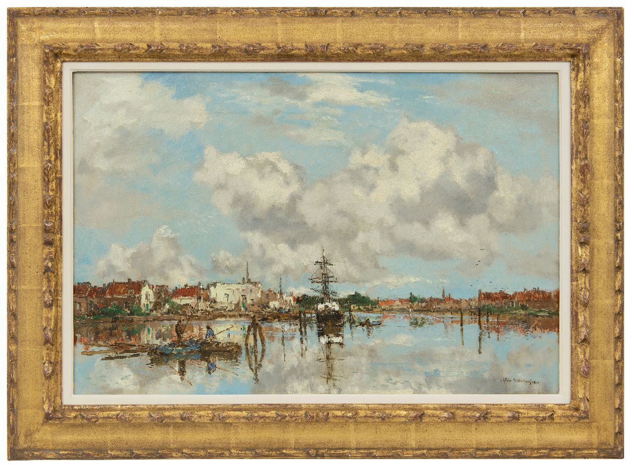 Mastenbroek J.H. van | Johan Hendrik van Mastenbroek, Schepen in een rivierhaven in Engeland, olieverf op doek 40,6 x 60,5 cm, gesigneerd rechtsonder en gedateerd 1920