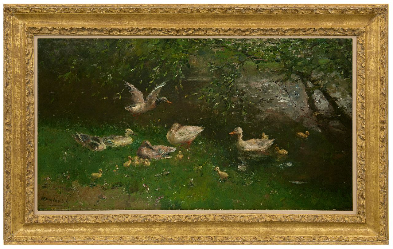 Maris W.  | Willem Maris | Schilderijen te koop aangeboden | Eenden bij een vijver, olieverf op doek 53,8 x 97,5 cm, gesigneerd linksonder