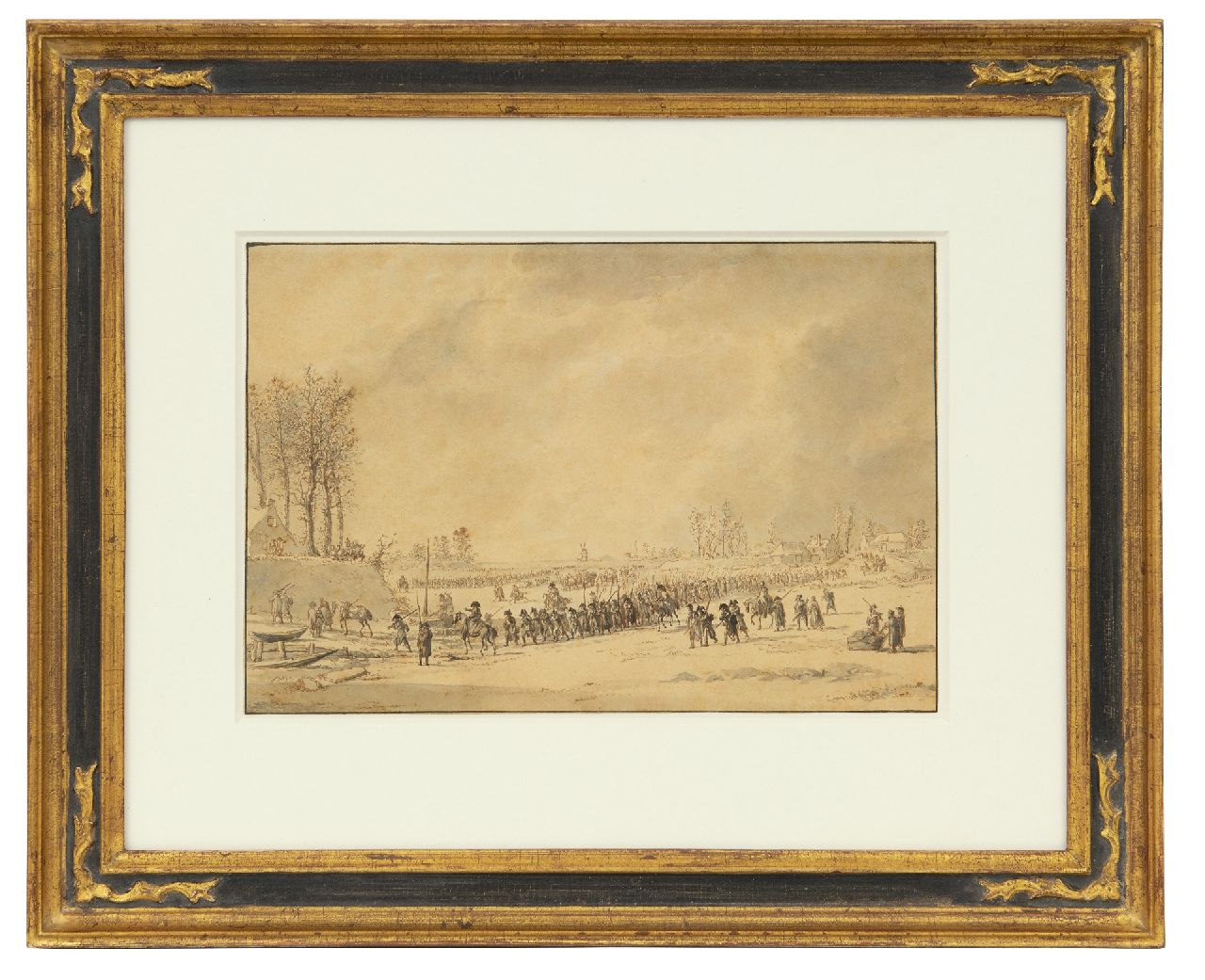 Langendijk D.  | Dirk Langendijk, Het oversteken van de Waal door de Franse troepen op 10 januari 1795, inkt op papier 16,1 x 23,8 cm
