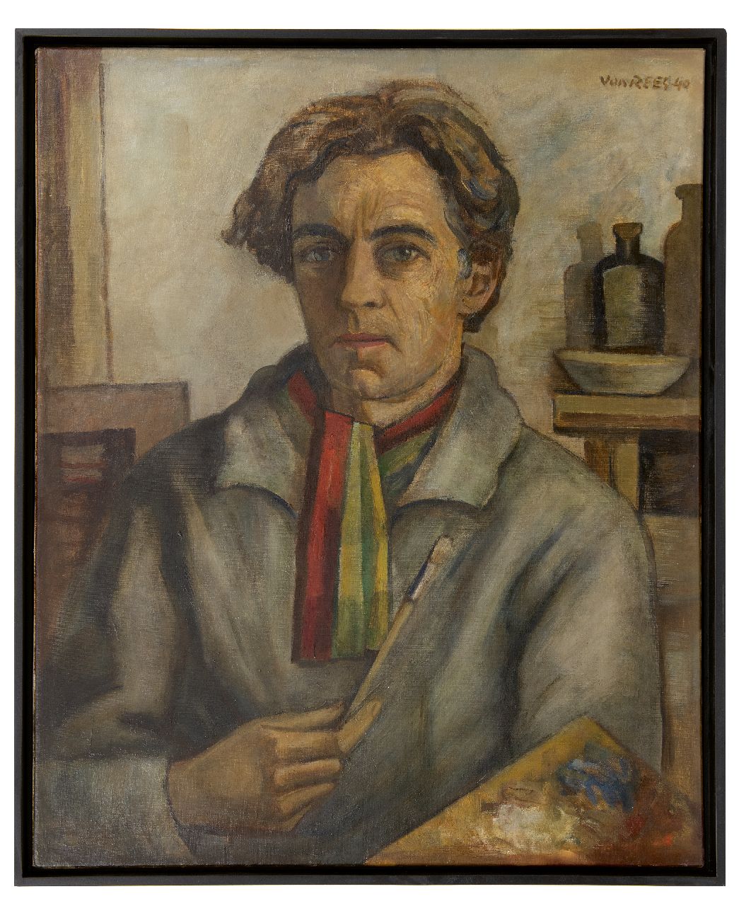 Rees O. van | Otto van Rees | Schilderijen te koop aangeboden | Zelfportret met palet, olieverf op doek 75,2 x 60,0 cm, gesigneerd rechtsboven (dubbel) en gedateerd '40