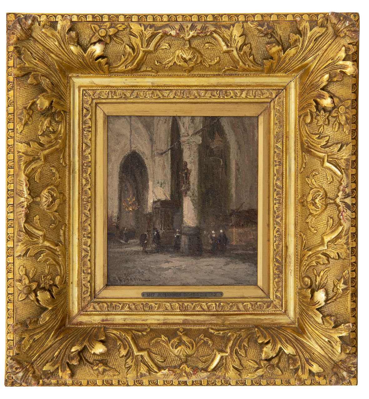 Bosboom J.  | Johannes Bosboom, Kerkinterieur, olieverf op paneel 18,3 x 15,6 cm, gesigneerd linksonder