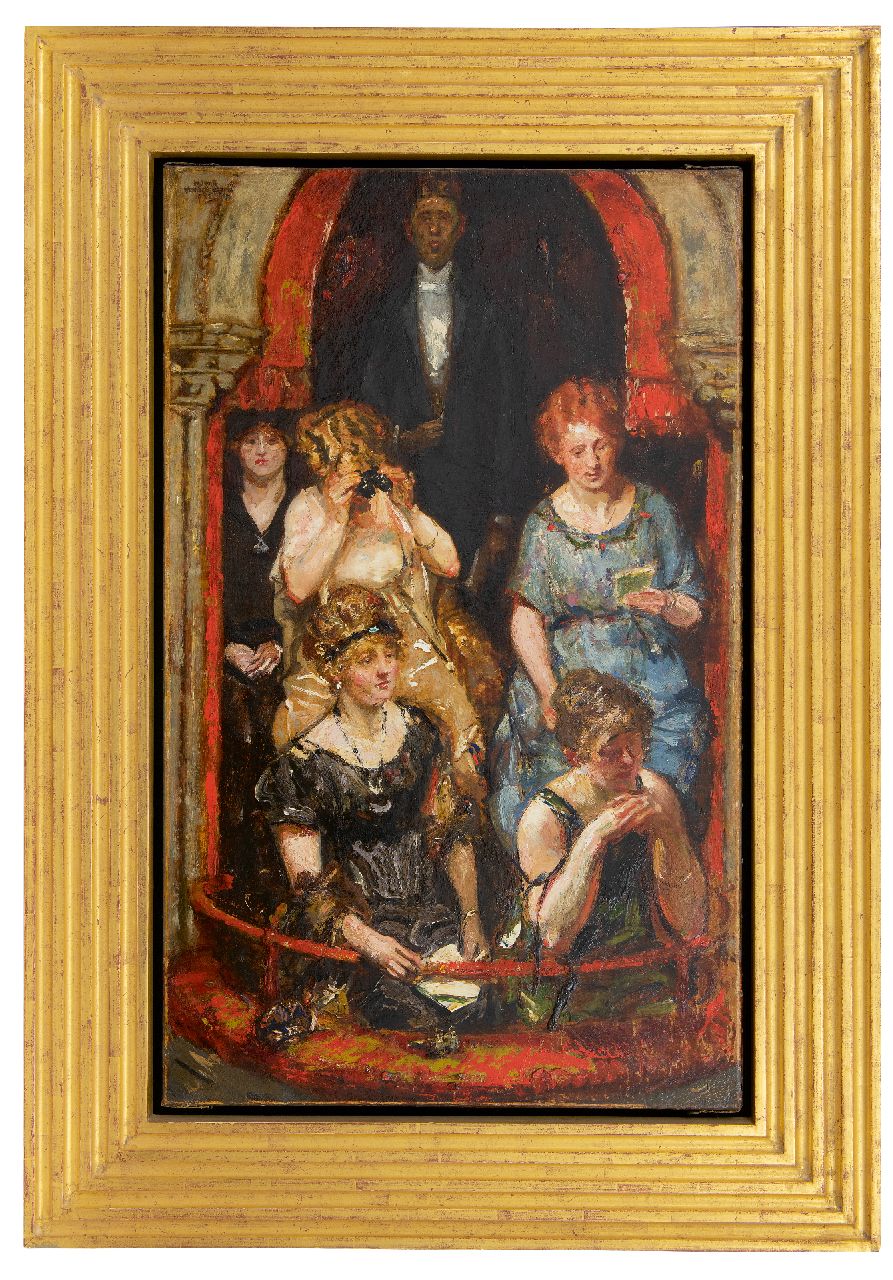 Monnickendam M.  | Martin Monnickendam | Schilderijen te koop aangeboden | Loge in de schouwburg, olieverf op doek 84,0 x 51,5 cm, gesigneerd linksboven en gedateerd 1922