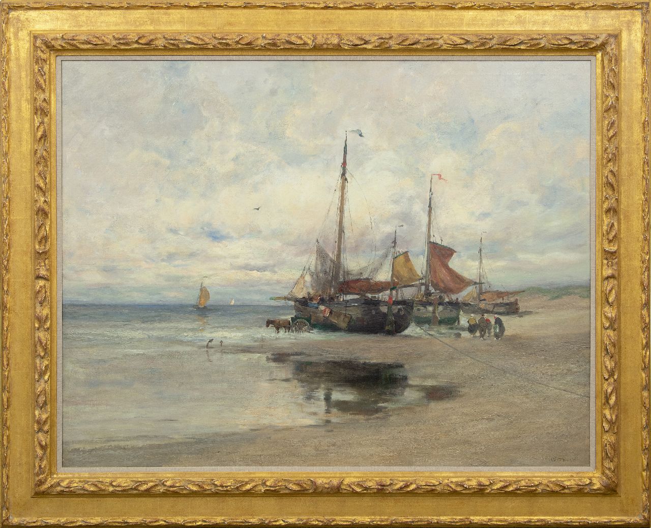 Gruppe C.P.  | Charles Paul Gruppe, Vissersboten op het strand, olieverf op doek 101,7 x 131,8 cm, gesigneerd rechtsonder en te dateren ca. 1910