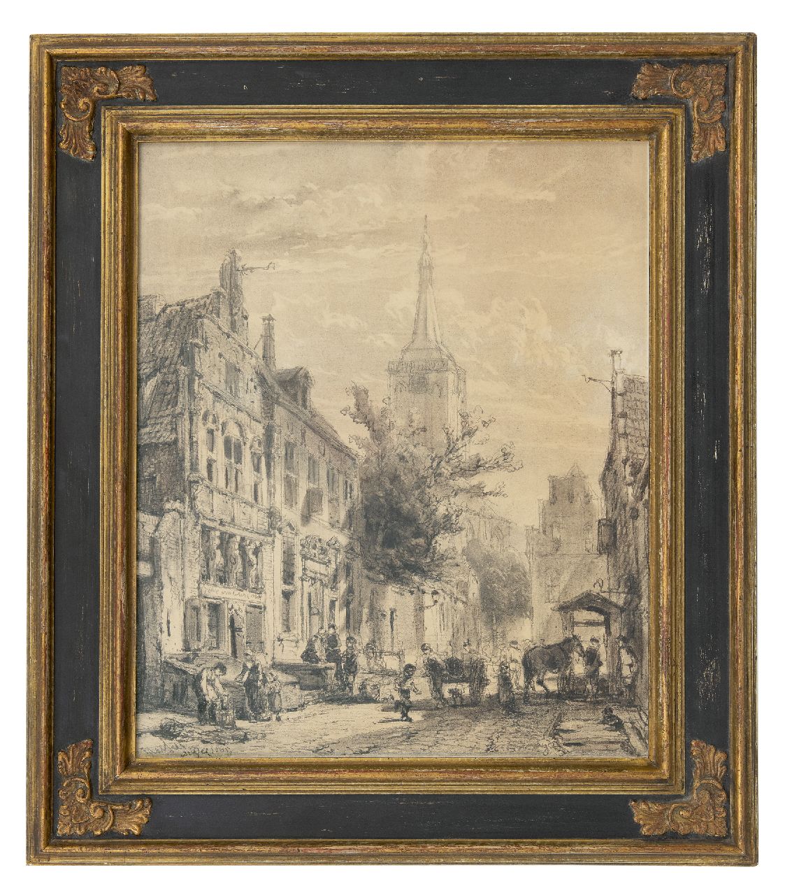 Springer C.  | Cornelis Springer, Gezicht op de Nieuwstraat in Hasselt, Overijssel, houtskool op papier 61,1 x 51,0 cm, gesigneerd rechtsonder en gedateerd 'Hasselt' April 1863