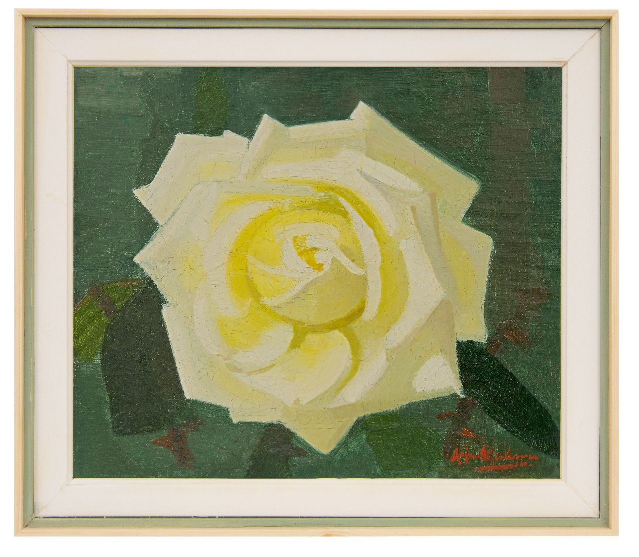 Galema A.  | Arjen Galema | Schilderijen te koop aangeboden | Gele roos, olieverf op doek 25,3 x 29,6 cm, gesigneerd rechtsonder