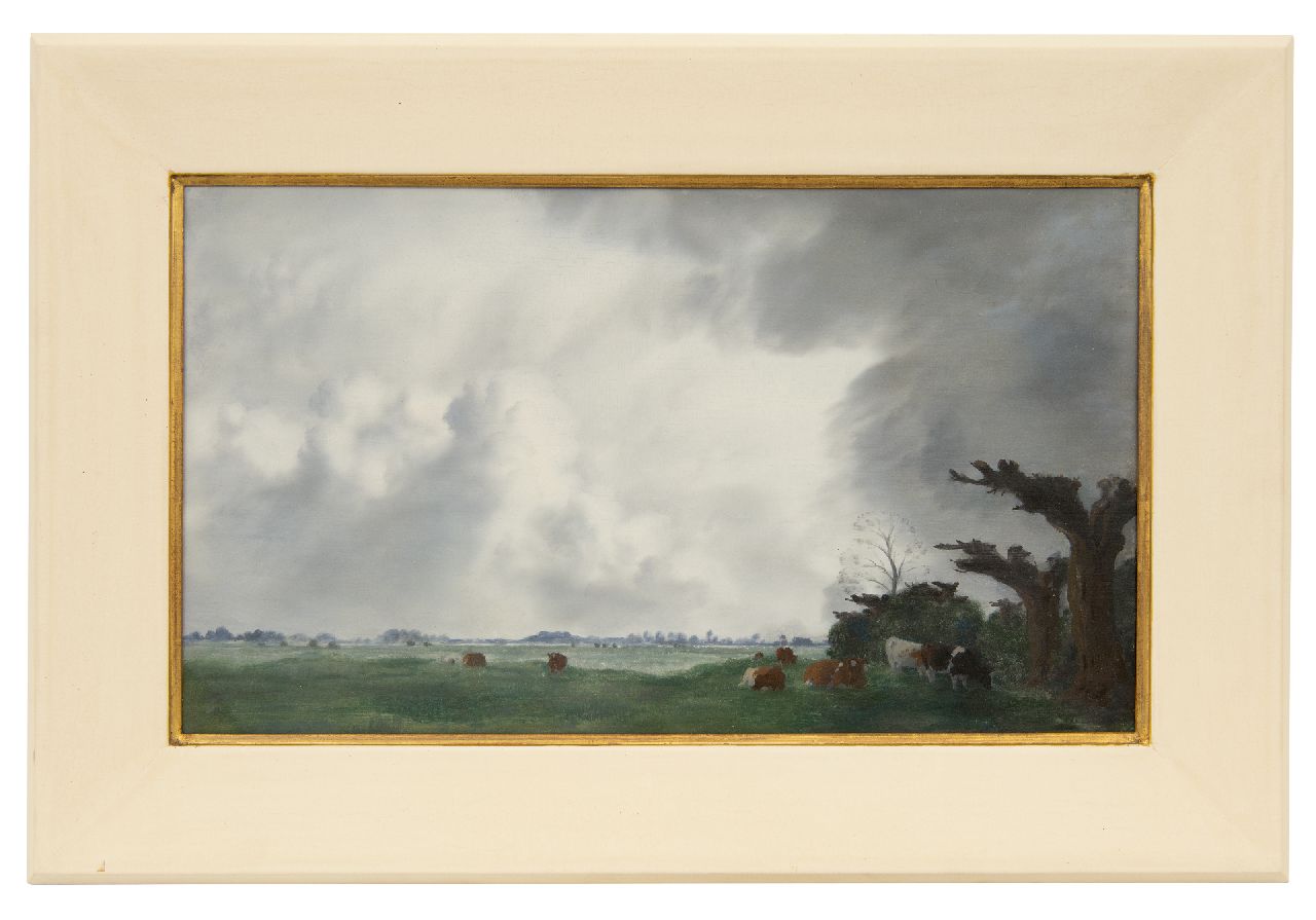 Voerman sr. J.  | Jan Voerman sr. | Schilderijen te koop aangeboden | Koeien aan de IJssel, olieverf op paneel 30,9 x 52,0 cm, gesigneerd rechtsonder