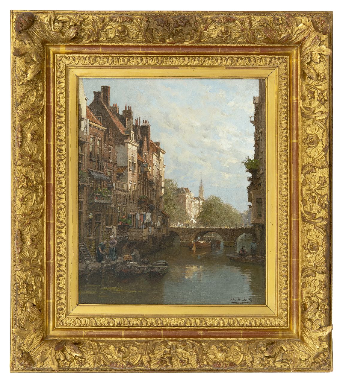 Klinkenberg J.C.K.  | Johannes Christiaan Karel Klinkenberg | Schilderijen te koop aangeboden | Stadsgracht in de zomer, olieverf op doek 46,9 x 39,2 cm, gesigneerd rechtsonder