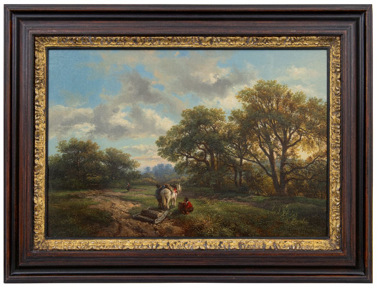 Roelofs W.  | Willem Roelofs, Aan de bosrand, olieverf op doek 48,4 x 69,0 cm, gesigneerd rechtsonder en te dateren ca. 1850