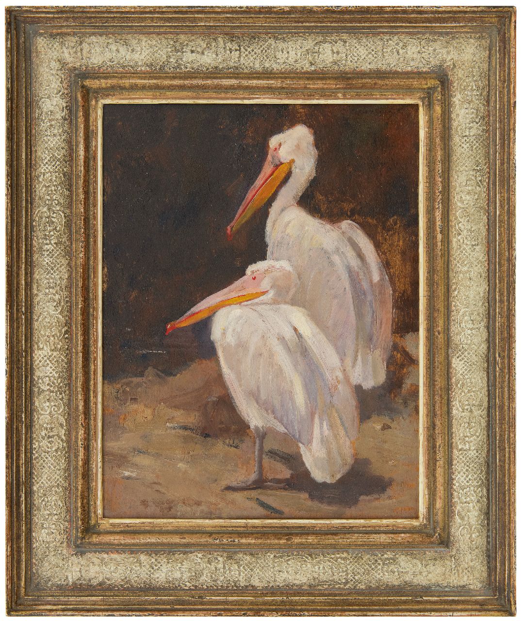 Mension C.J.  | Cornelis Jan Mension | Schilderijen te koop aangeboden | Twee pelikanen, olieverf op paneel 36,5 x 27,2 cm, gesigneerd rechtsboven
