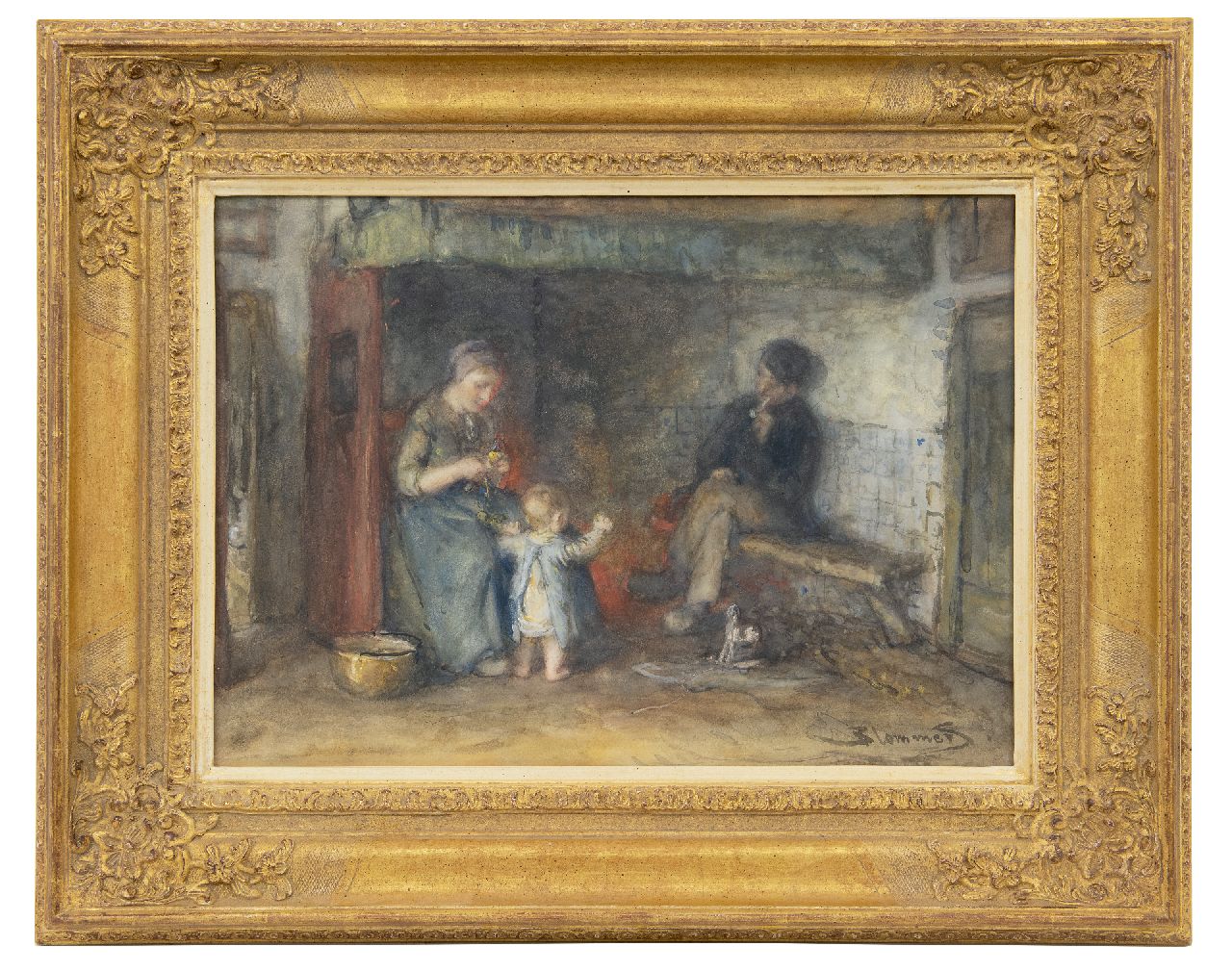 Blommers B.J. | Bernardus Johannes 'Bernard' Blommers | Aquarellen en tekeningen te koop aangeboden | Bij de haard, aquarel op papier 35,6 x 50,0 cm, gesigneerd rechtsonder Blommers B.J. | Bernardus Johannes 'Bernard' Blommers | Aquarellen en tekeningen te koop aangeboden | Bij de haard, aquarel op papier 35,6 x 50,0 cm, gesigneerd rechtsonder