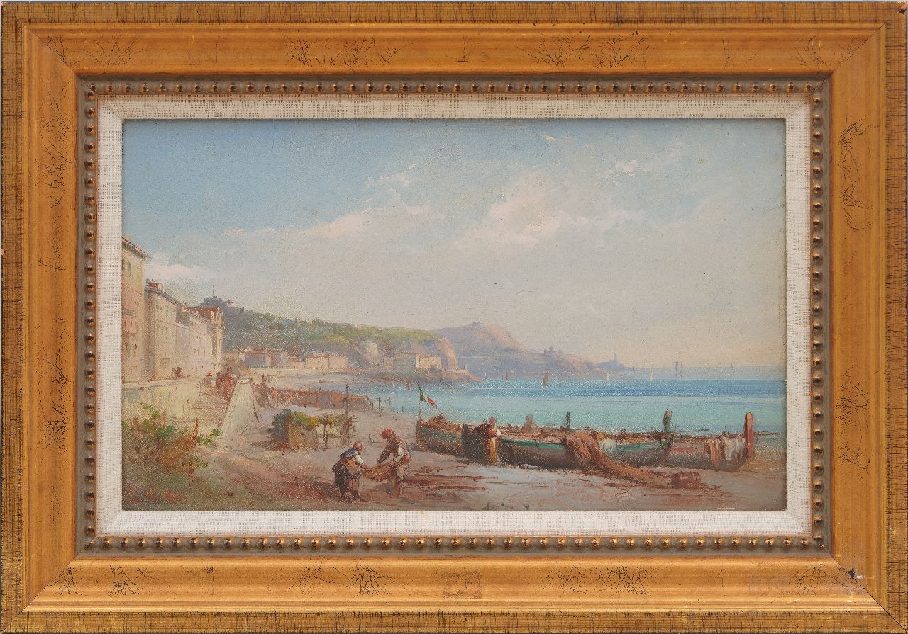 Costa E.L. | Emmanuel Louis Costa | Schilderijen te koop aangeboden | De baai van Nice, olieverf op schildersboard 23,0 x 38,2 cm, gesigneerd linksonder met monogram en gedateerd 1869 Costa E.L. | Emmanuel Louis Costa | Schilderijen te koop aangeboden | De baai van Nice, olieverf op schildersboard 23,0 x 38,2 cm, gesigneerd linksonder met monogram en gedateerd 1869