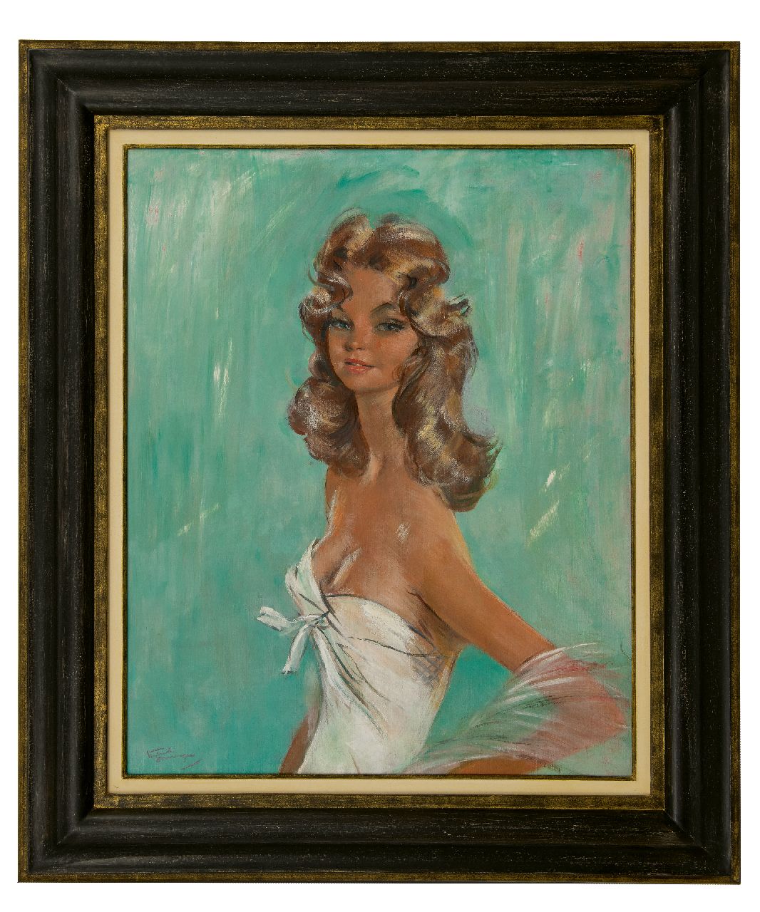 Domergue J.G.  | Jean-Gabriel Domergue | Schilderijen te koop aangeboden | Blond meisje in witte jurk, olieverf op doek 81,0 x 65,0 cm, gesigneerd linksonder