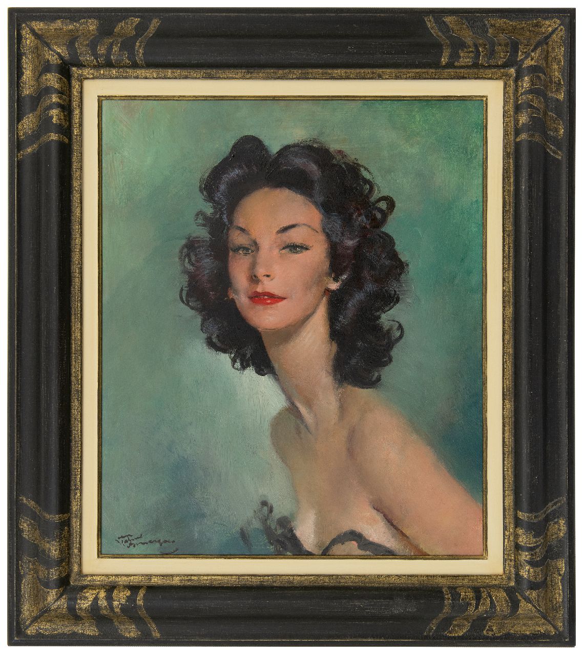 Domergue J.G.  | Jean-Gabriel Domergue | Schilderijen te koop aangeboden | Jeune femme aux cheveux noirs, olieverf op board 54,8 x 46,0 cm, gesigneerd linksonder