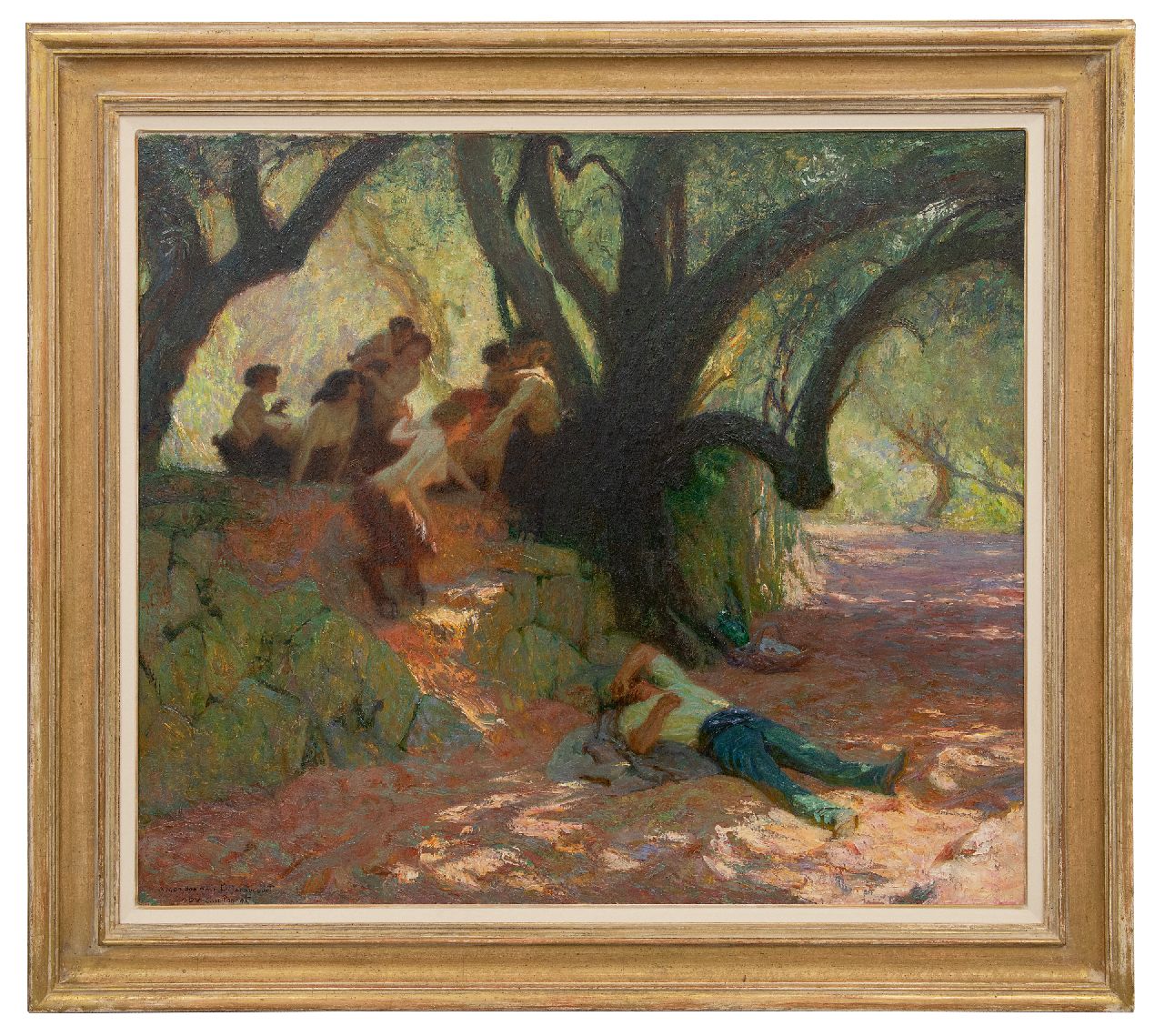 Guillonnet O.D.V. | Octave Denis Victor Guillonnet | Schilderijen te koop aangeboden | Rêve à l'ombre des noyers, Provence (La rencontre de l'Homme), olieverf op doek 77,4 x 86,0 cm, gesigneerd linksonder Guillonnet O.D.V. | Octave Denis Victor Guillonnet | Schilderijen te koop aangeboden | Rêve à l'ombre des noyers, Provence (La rencontre de l'Homme), olieverf op doek 77,4 x 86,0 cm, gesigneerd linksonder