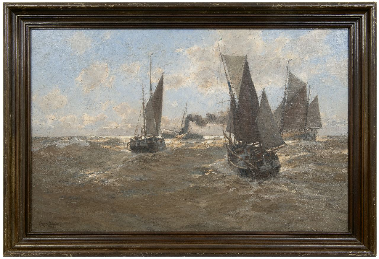 Günther E.C.W.  | 'Erwin' Carl Wilhelm Günther | Schilderijen te koop aangeboden | Zeilschepen op volle zee, olieverf op doek 65,5 x 101,0 cm, gesigneerd linksonder
