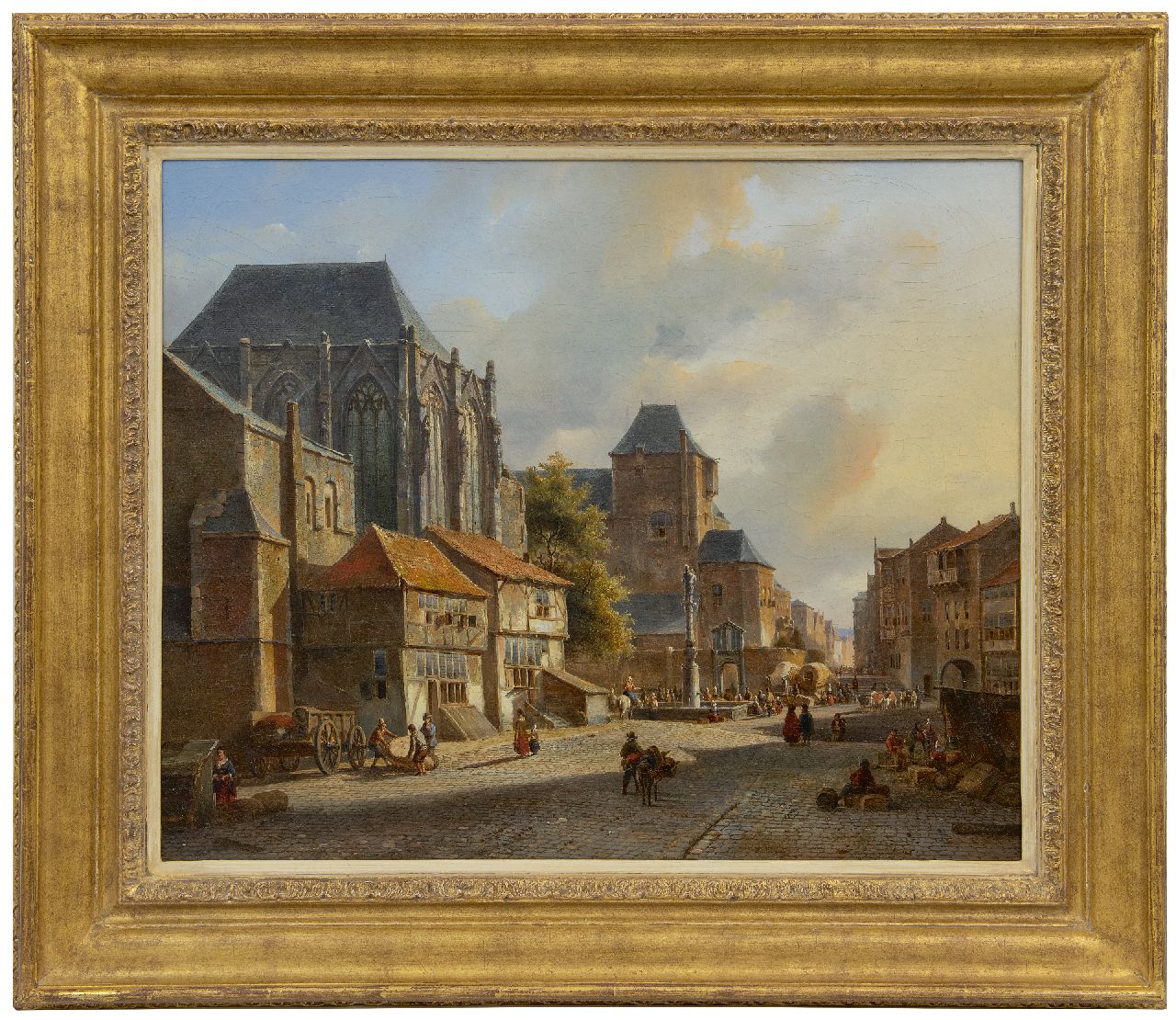 Karsen K.  | Kasparus Karsen | Schilderijen te koop aangeboden | Markt op een zonnig stadsplein, olieverf op doek 49,0 x 59,5 cm, gesigneerd rechtsonder
