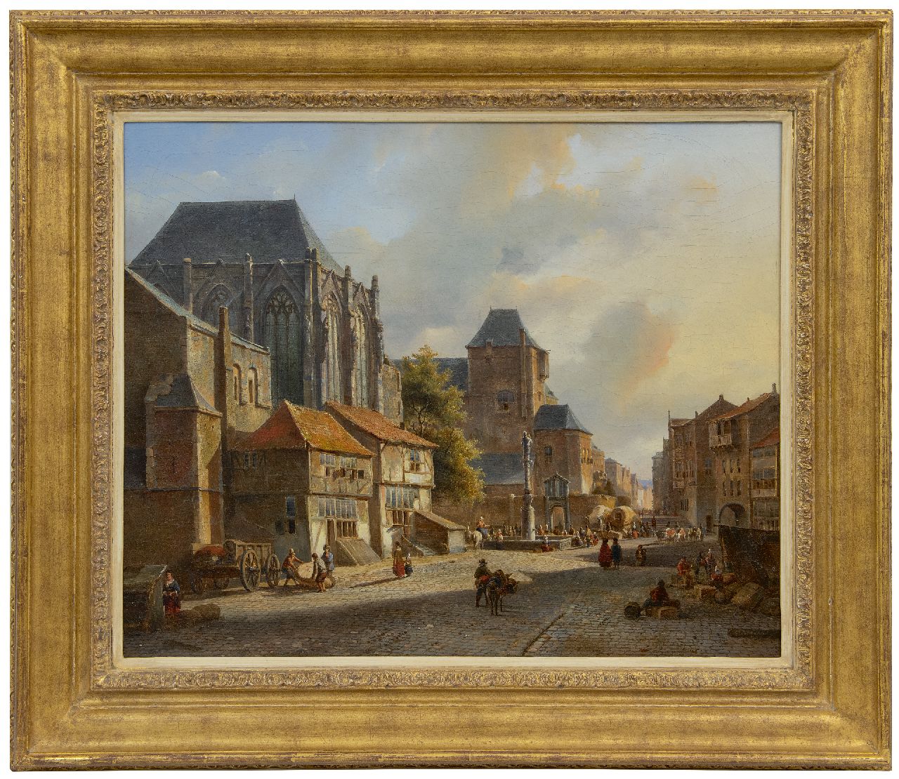 Karsen K. | Kasparus Karsen | Schilderijen te koop aangeboden | Markt op een zonnig stadsplein, olieverf op doek 49,0 x 59,5 cm, gesigneerd rechtsonder Karsen K. | Kasparus Karsen | Schilderijen te koop aangeboden | Markt op een zonnig stadsplein, olieverf op doek 49,0 x 59,5 cm, gesigneerd rechtsonder