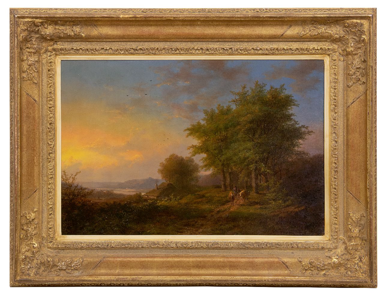 Klombeck J.B.  | Johann Bernard Klombeck | Schilderijen te koop aangeboden | Herders met vee op een bospad, olieverf op paneel 38,5 x 56,0 cm, gesigneerd rechtsonder