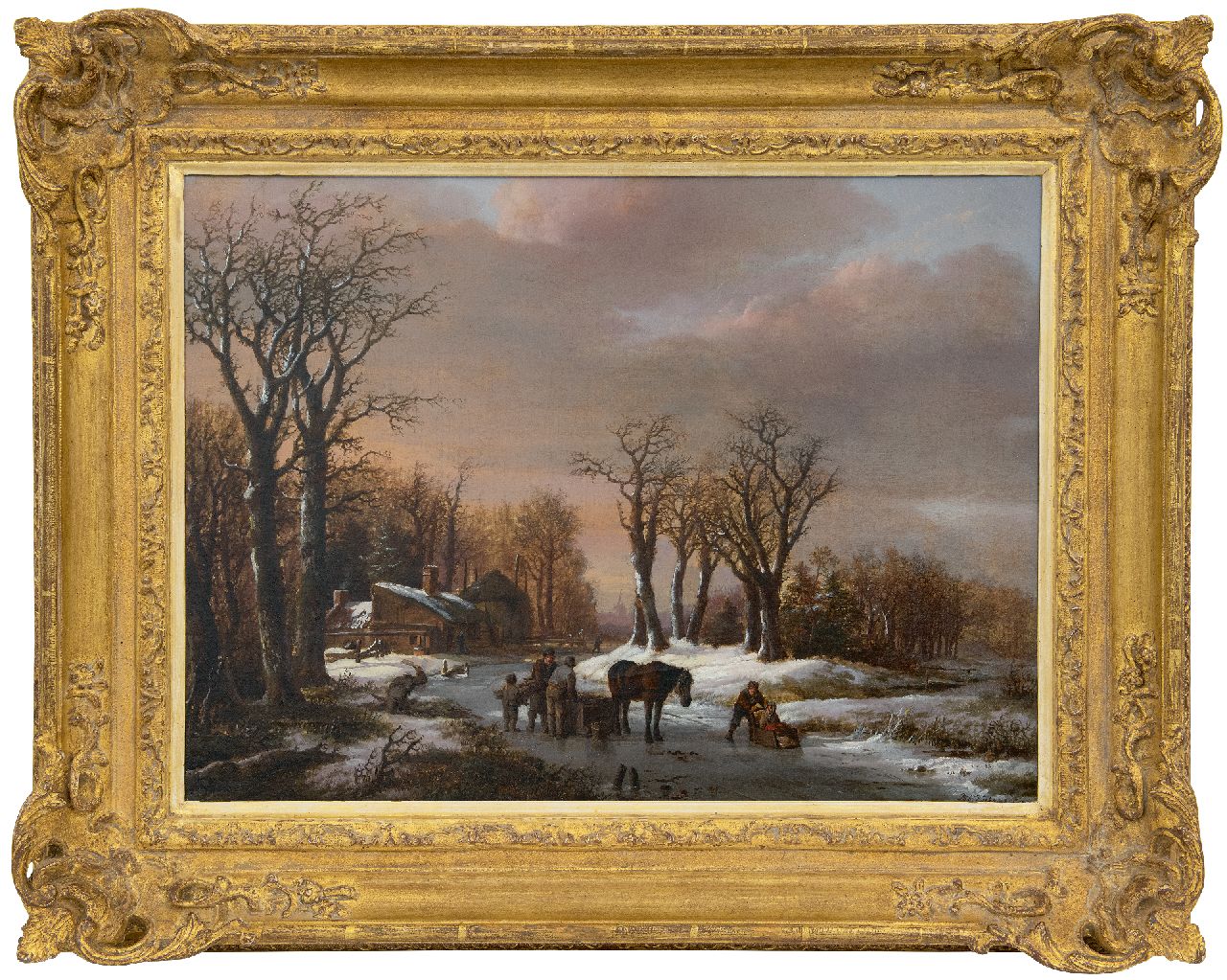 Koekkoek B.C.  | Barend Cornelis Koekkoek | Schilderijen te koop aangeboden | Winterlandschap met paardenslee op het ijs, olieverf op doek 44,0 x 58,0 cm, gesigneerd rechtsonder en gedateerd 1824