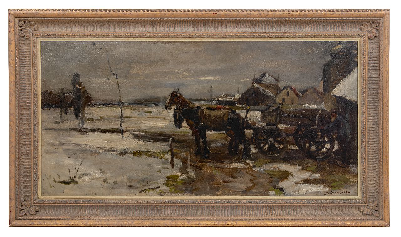Langeveld F.A. | Franciscus Arnoldus 'Frans' Langeveld | Schilderijen te koop aangeboden | Paard en wagen in de sneeuw, olieverf op doek 60,5 x 121,5 cm, gesigneerd rechtsonder Langeveld F.A. | Franciscus Arnoldus 'Frans' Langeveld | Schilderijen te koop aangeboden | Paard en wagen in de sneeuw, olieverf op doek 60,5 x 121,5 cm, gesigneerd rechtsonder