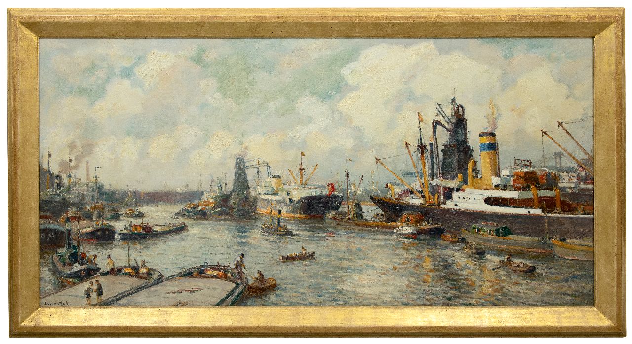 Moll E.  | Evert Moll | Schilderijen te koop aangeboden | Gezicht op de Maashaven, Rotterdam, olieverf op doek 81,0 x 164,5 cm, gesigneerd linksonder