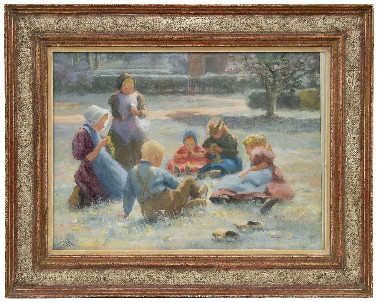 Pieters E. | Evert Pieters | Aquarellen en tekeningen te koop aangeboden | In de maand mei, aquarel op papier 40,0 x 55,0 cm, gesigneerd linksonder en te dateren ca. 1899 Pieters E. | Evert Pieters | Aquarellen en tekeningen te koop aangeboden | In de maand mei, aquarel op papier 40,0 x 55,0 cm, gesigneerd linksonder en te dateren ca. 1899