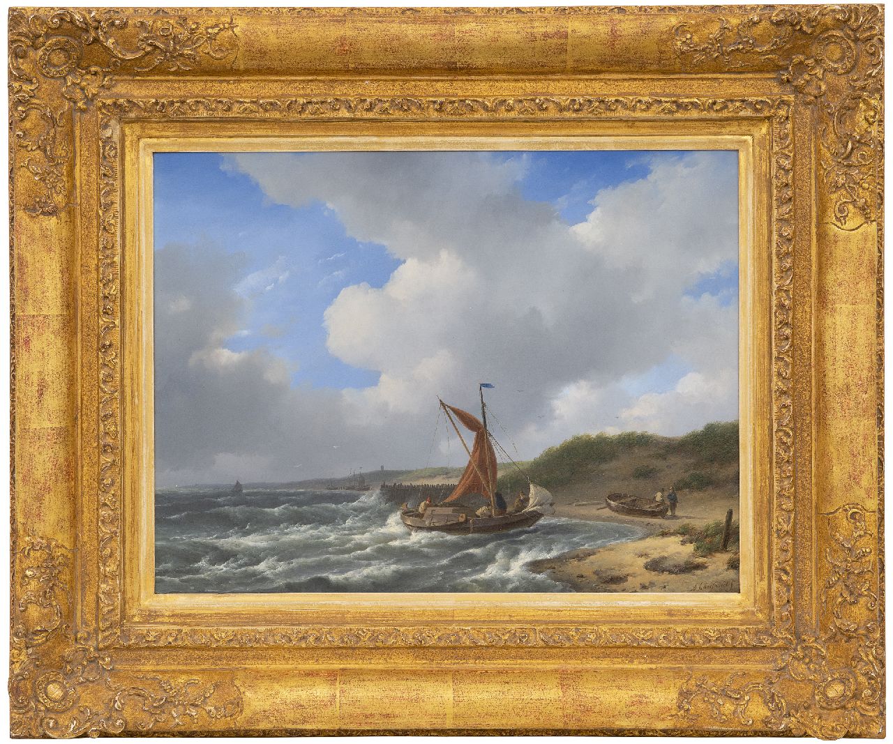 Schelfhout A.  | Andreas Schelfhout | Schilderijen te koop aangeboden | Aankomend vissersschip, olieverf op paneel 32,5 x 41,5 cm, gesigneerd rechtsonder