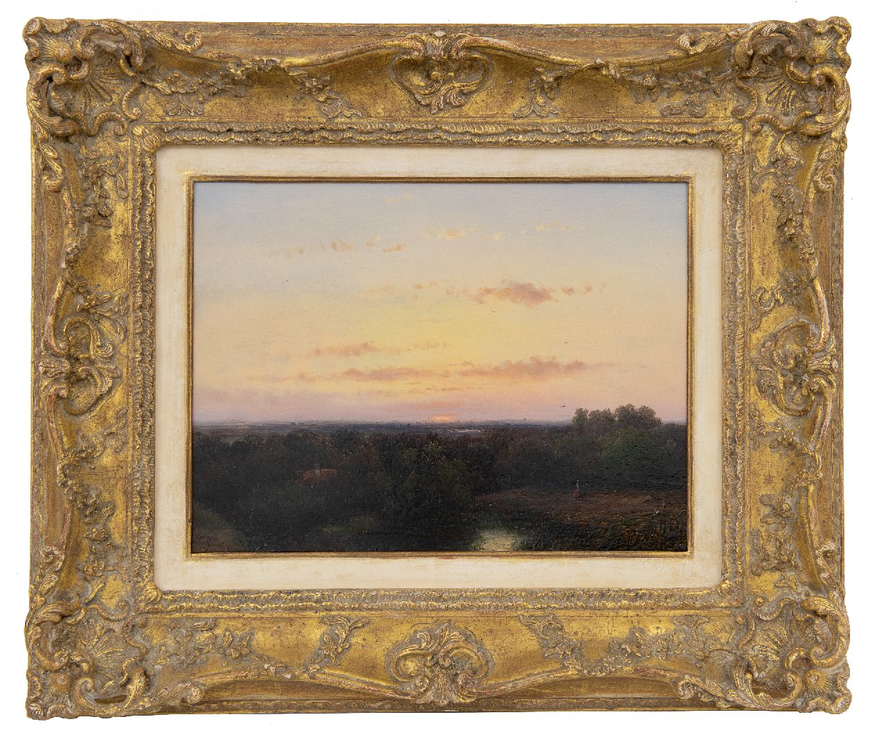 Schelfhout A.  | Andreas Schelfhout | Schilderijen te koop aangeboden | Panoramisch landschap bij zonsondergang, olieverf op paneel 21,8 x 29,1 cm, gesigneerd linksonder en gedateerd '51