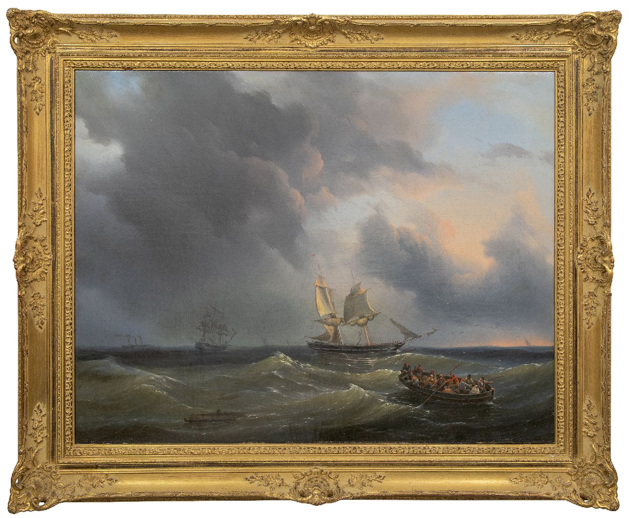 Thomas P.H.  | Pieter Hendrik Thomas | Schilderijen te koop aangeboden | Schepen op woelige zee, olieverf op doek 76,5 x 99,5 cm, gesigneerd linksonder